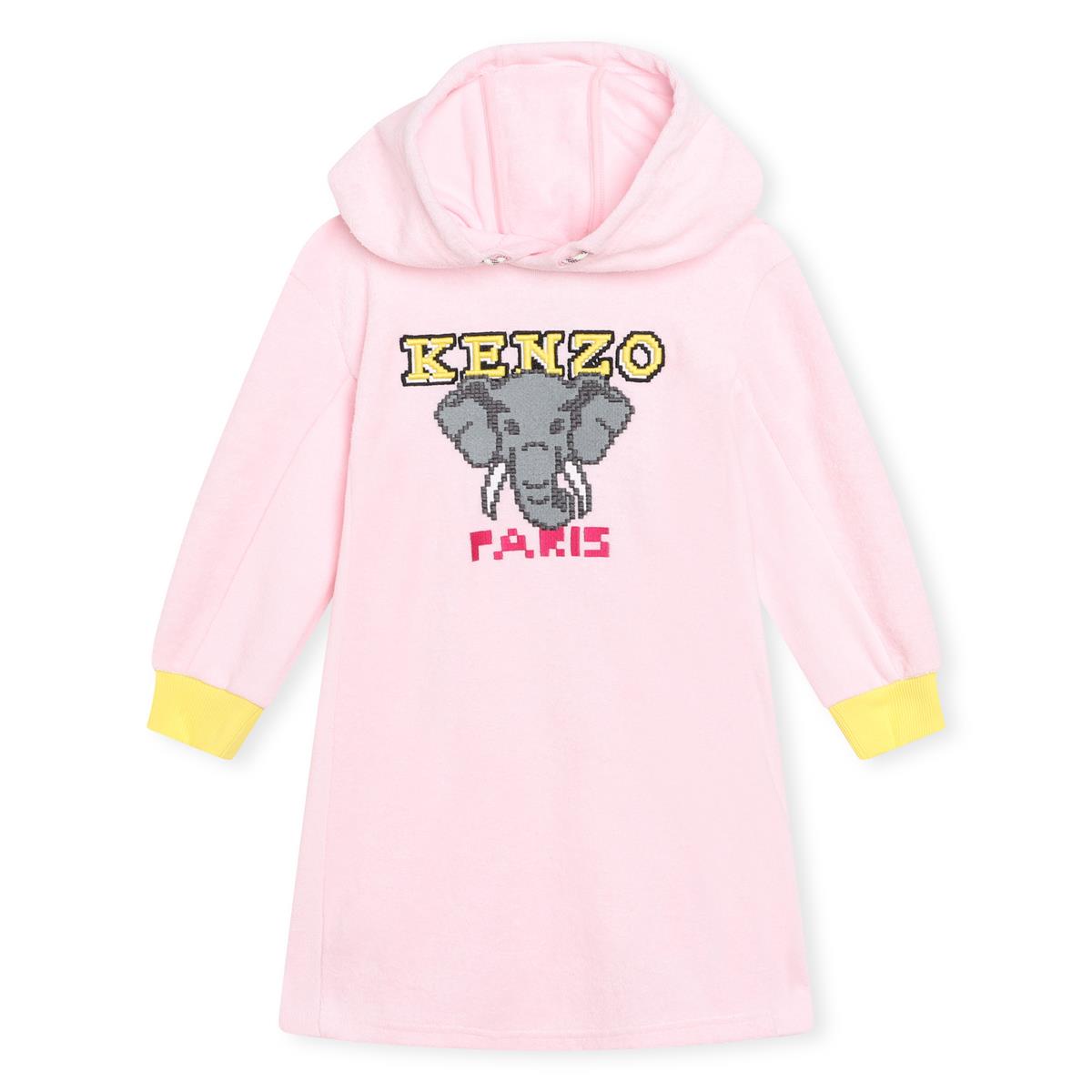 Girls Pink Elephant Hooded Dress