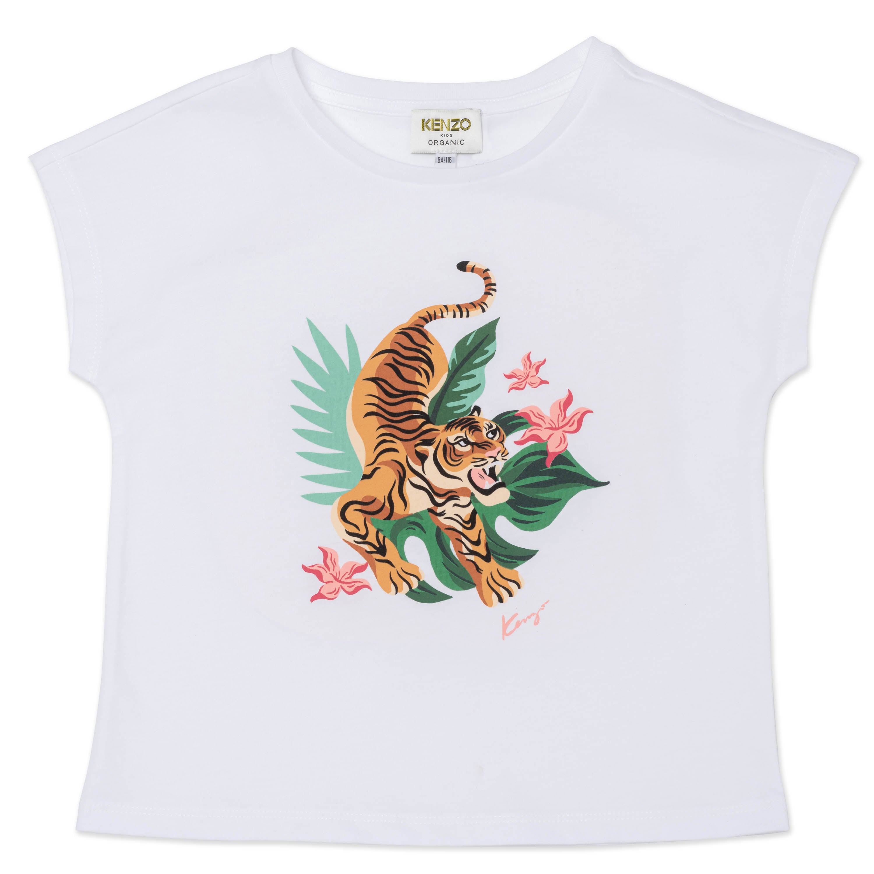 Girls White Printing Cotton T-Shirt