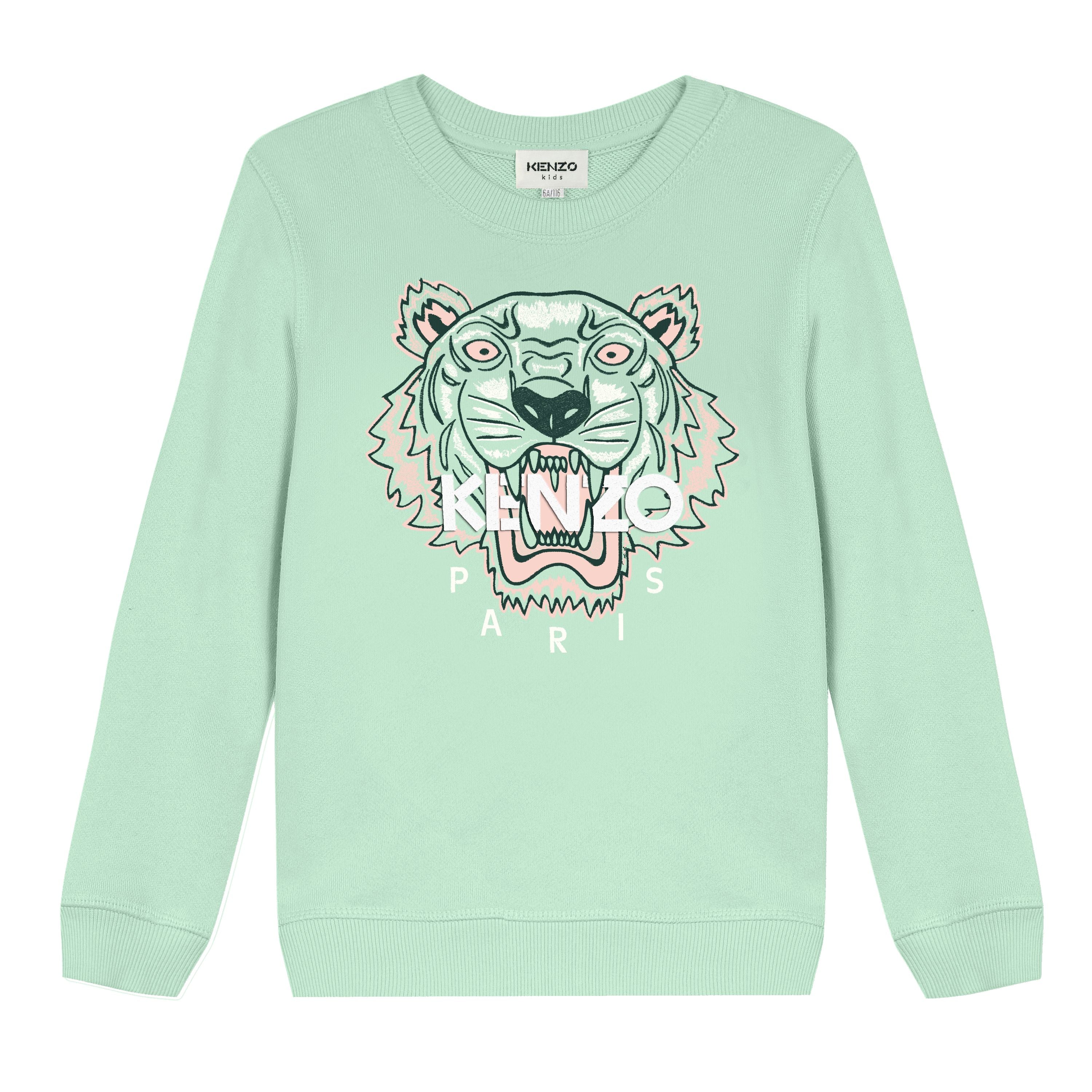 Girls Green Tiger Cotton Sweatshirt