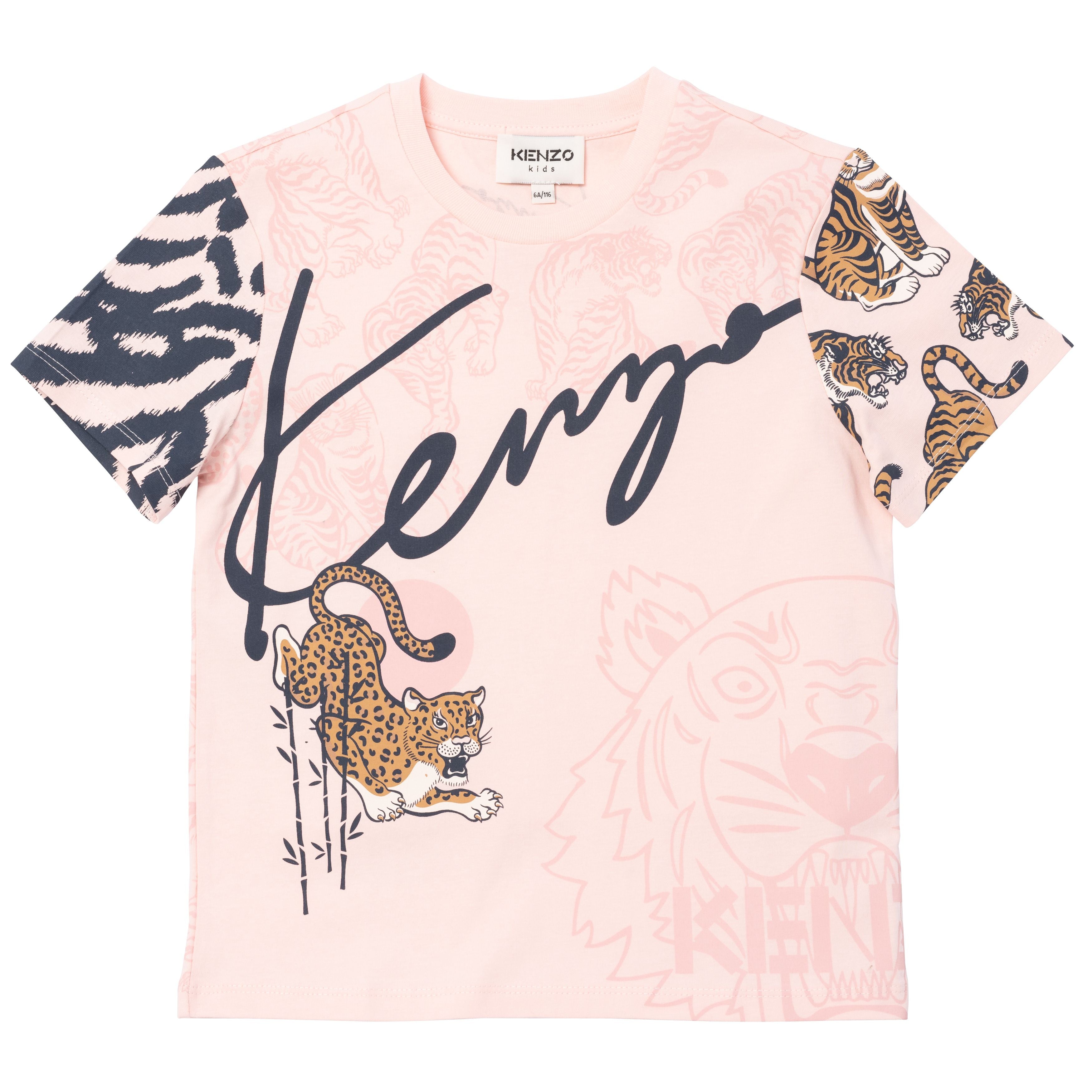 Girls Pink Tiger Cotton T-Shirts