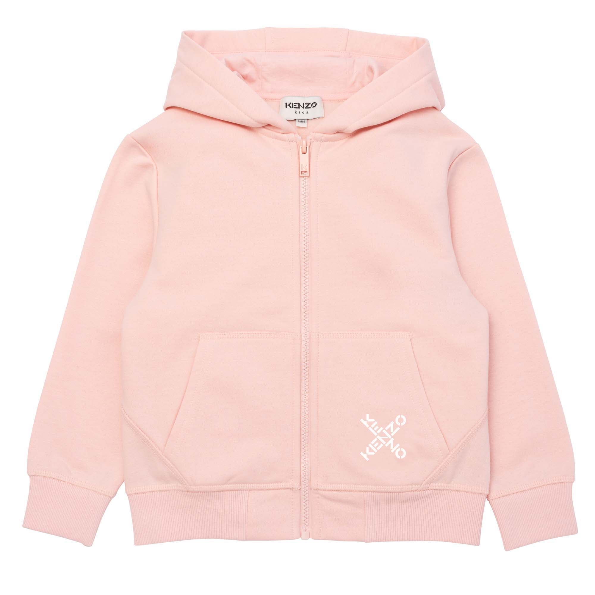 Girls Pink Hooded Zip-Up Top