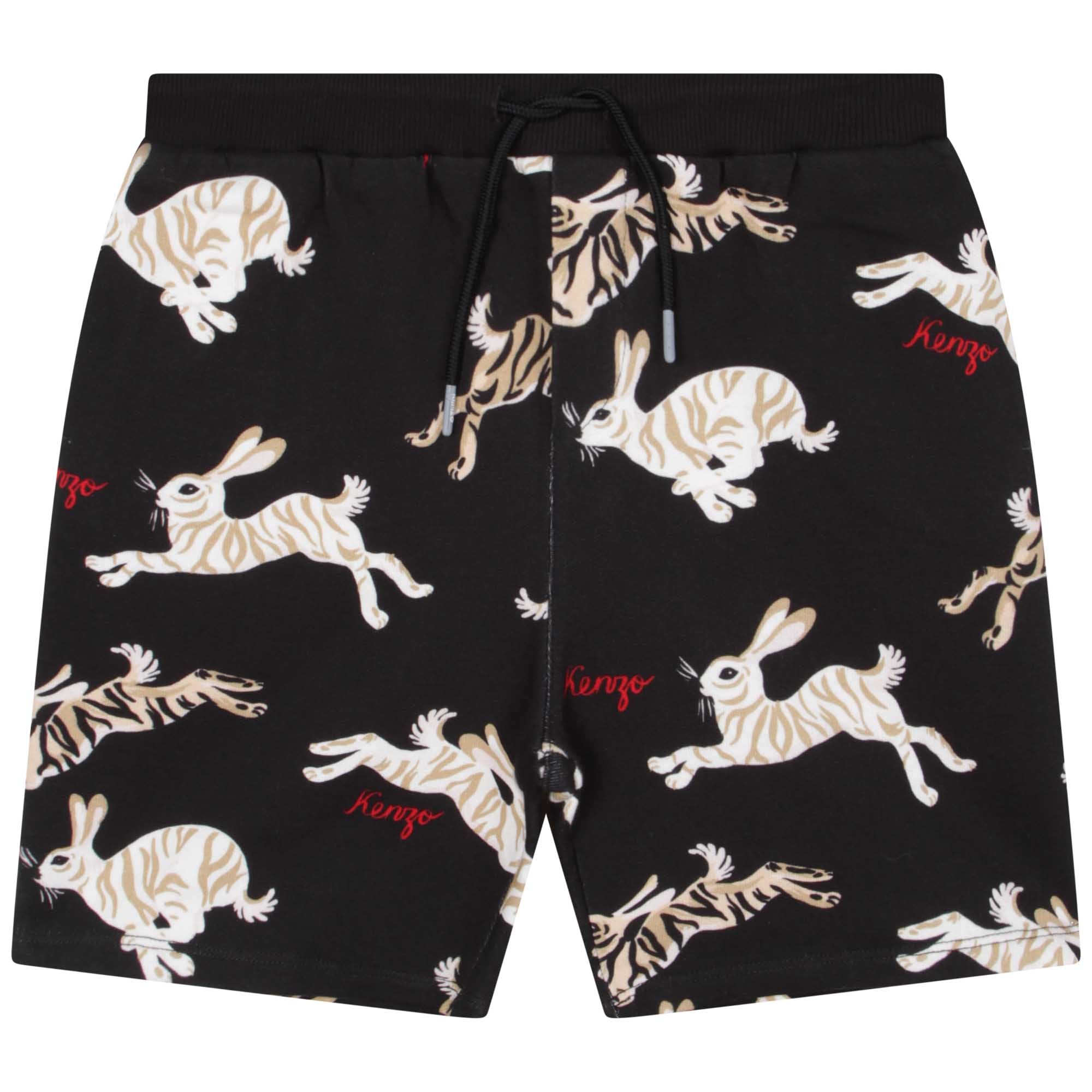 Boys Black Printed Cotton Shorts
