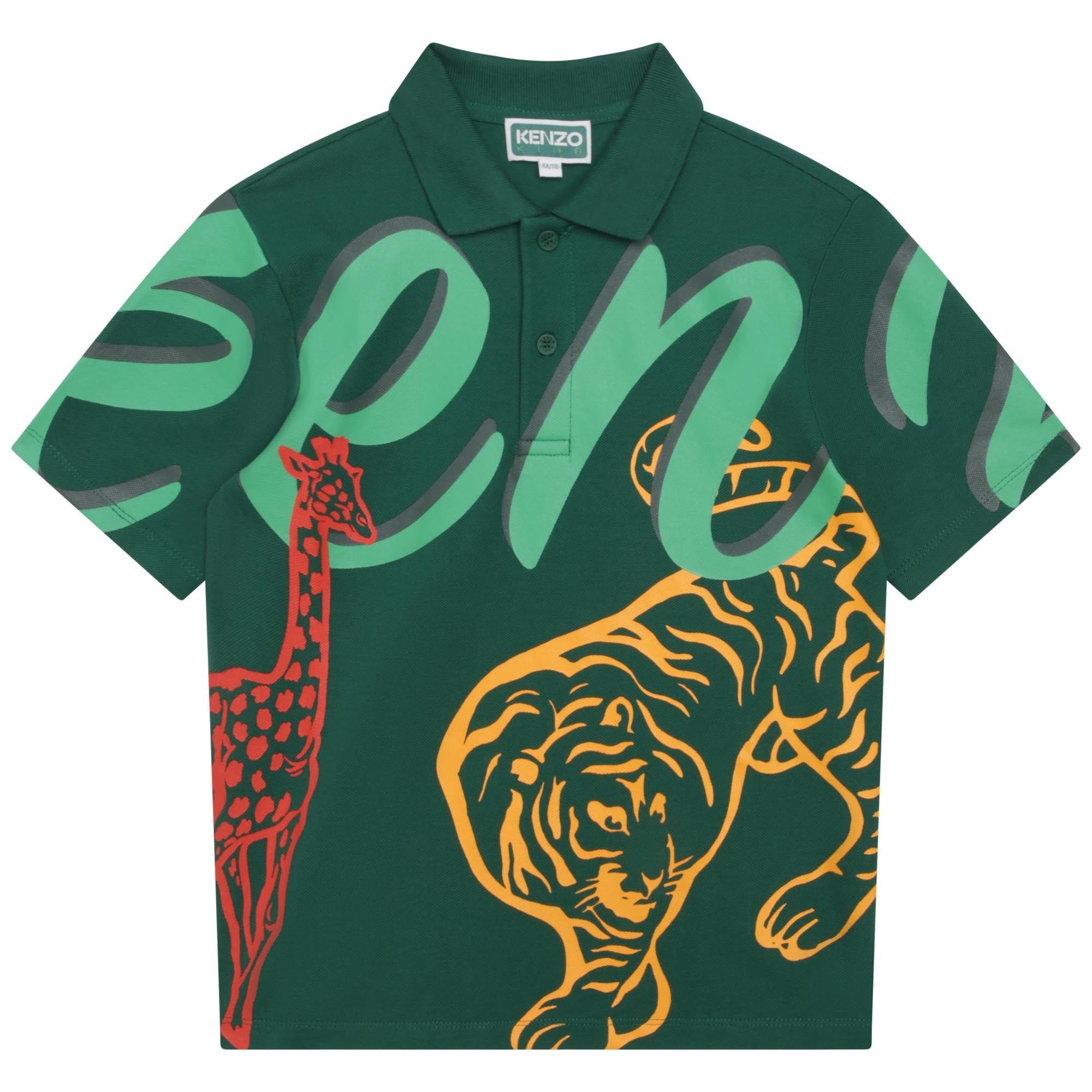 Boys Green Printed Cotton Polo Shirt