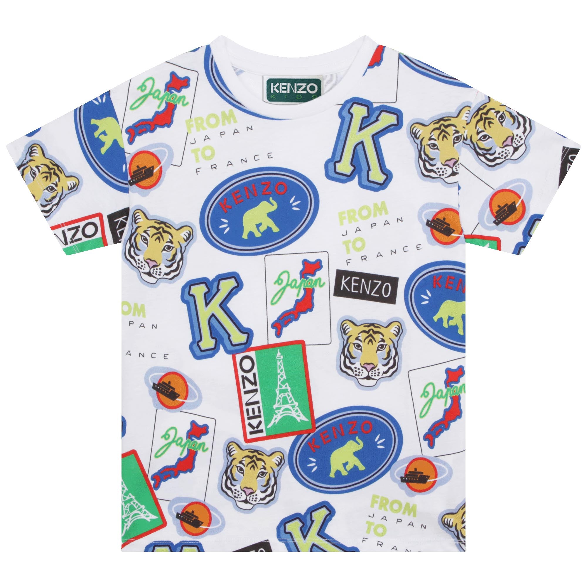 Boys White Printed Cotton T-Shirt