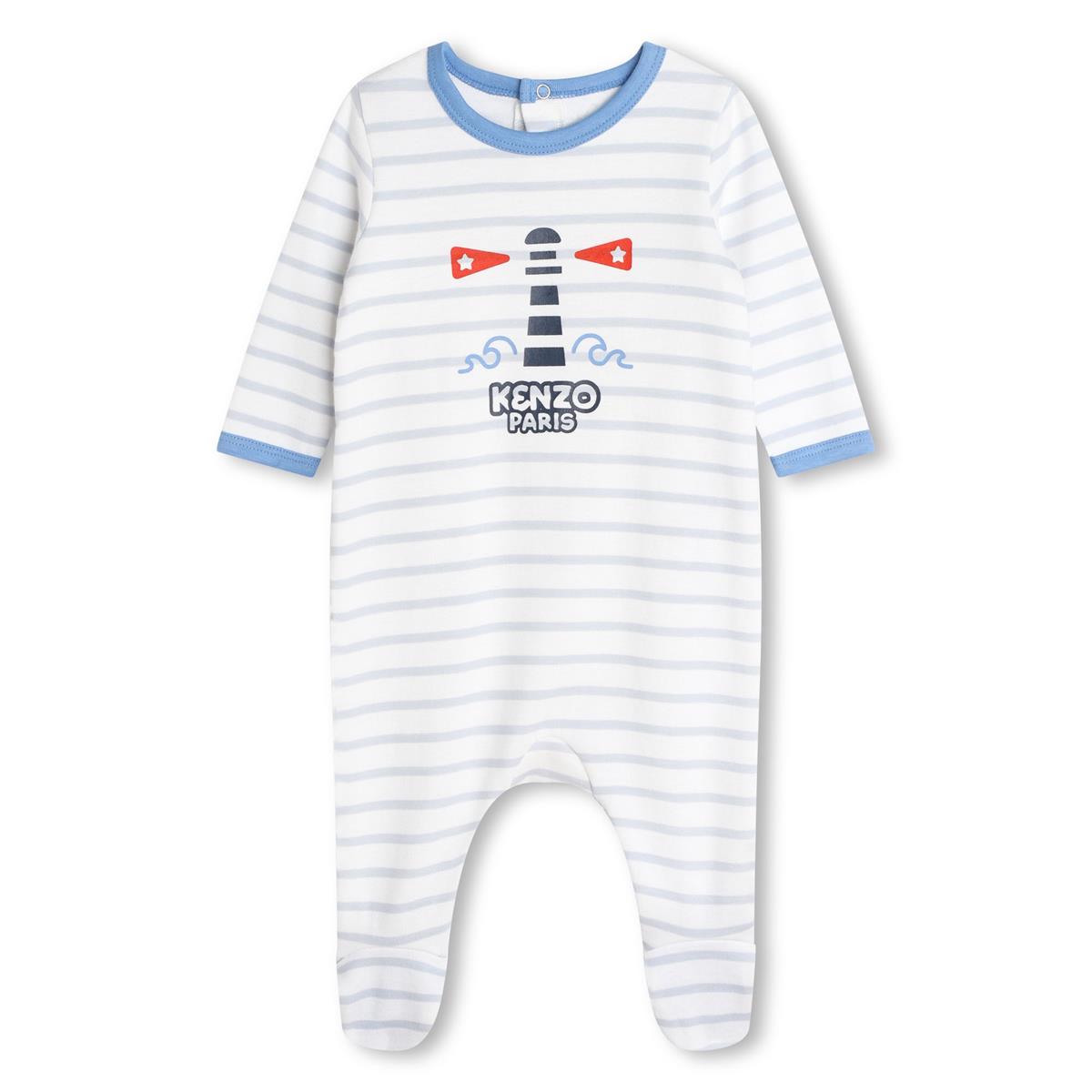 Baby Boys White Stripes Cotton Babysuit