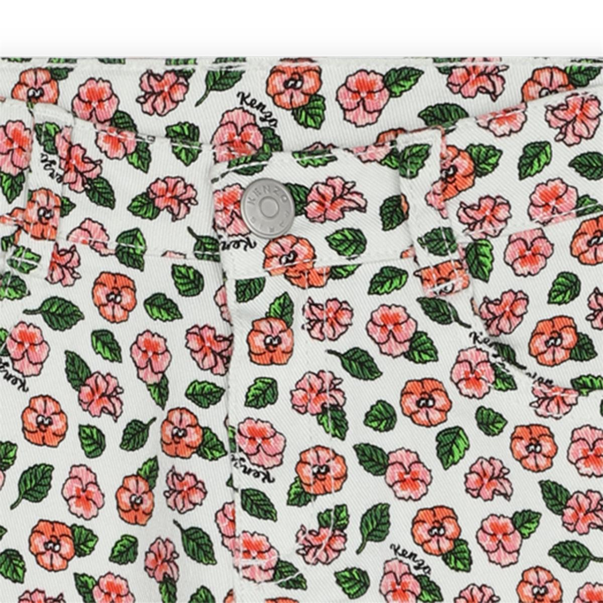 Girls White Flowers Cotton Trousers
