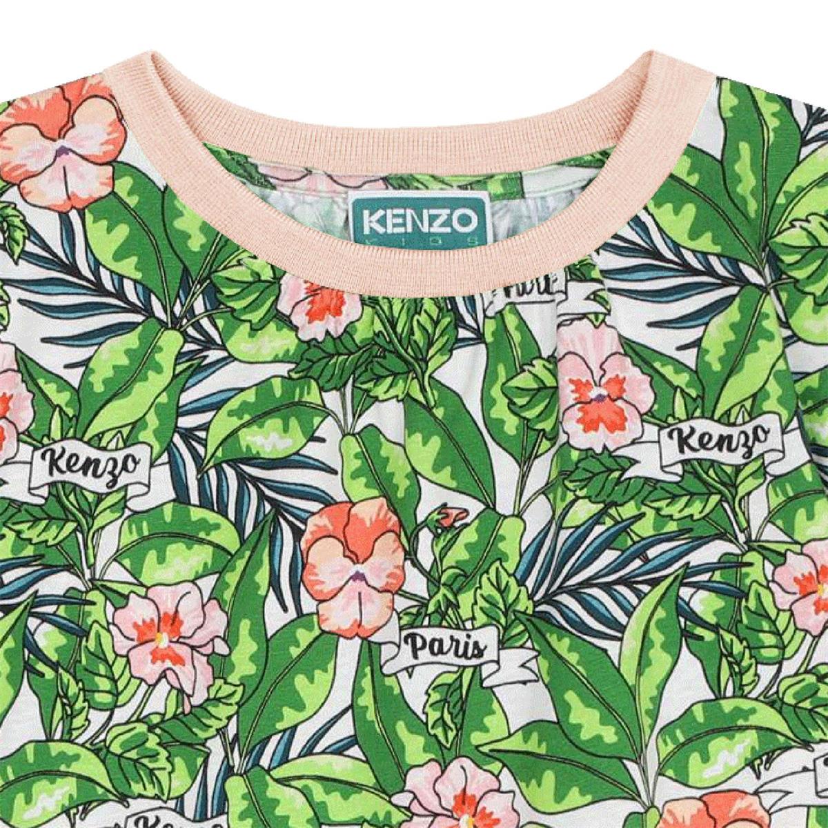 Girls Green Flowers Cotton Dress