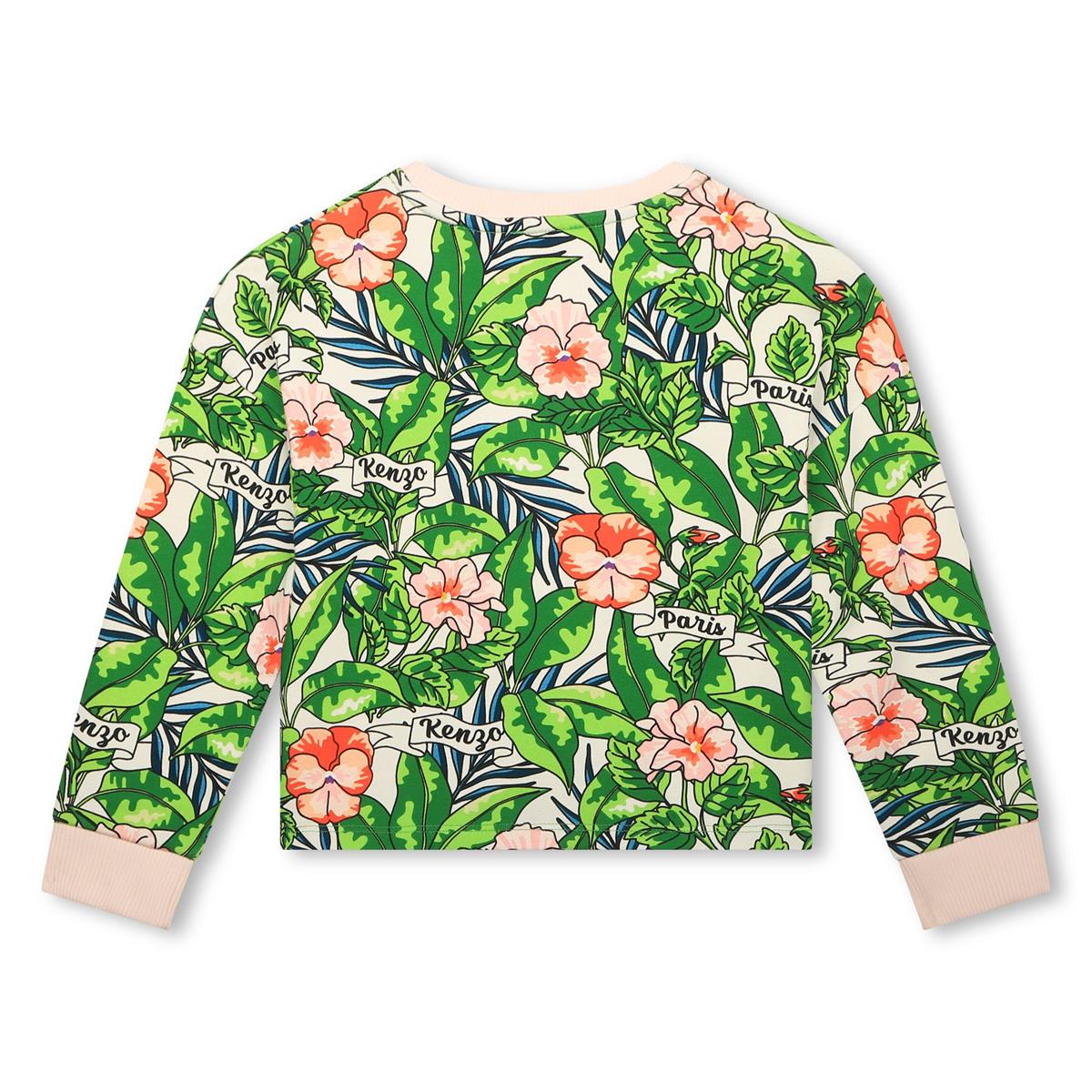 Girls Green Flowers Cotton Sweatshirt