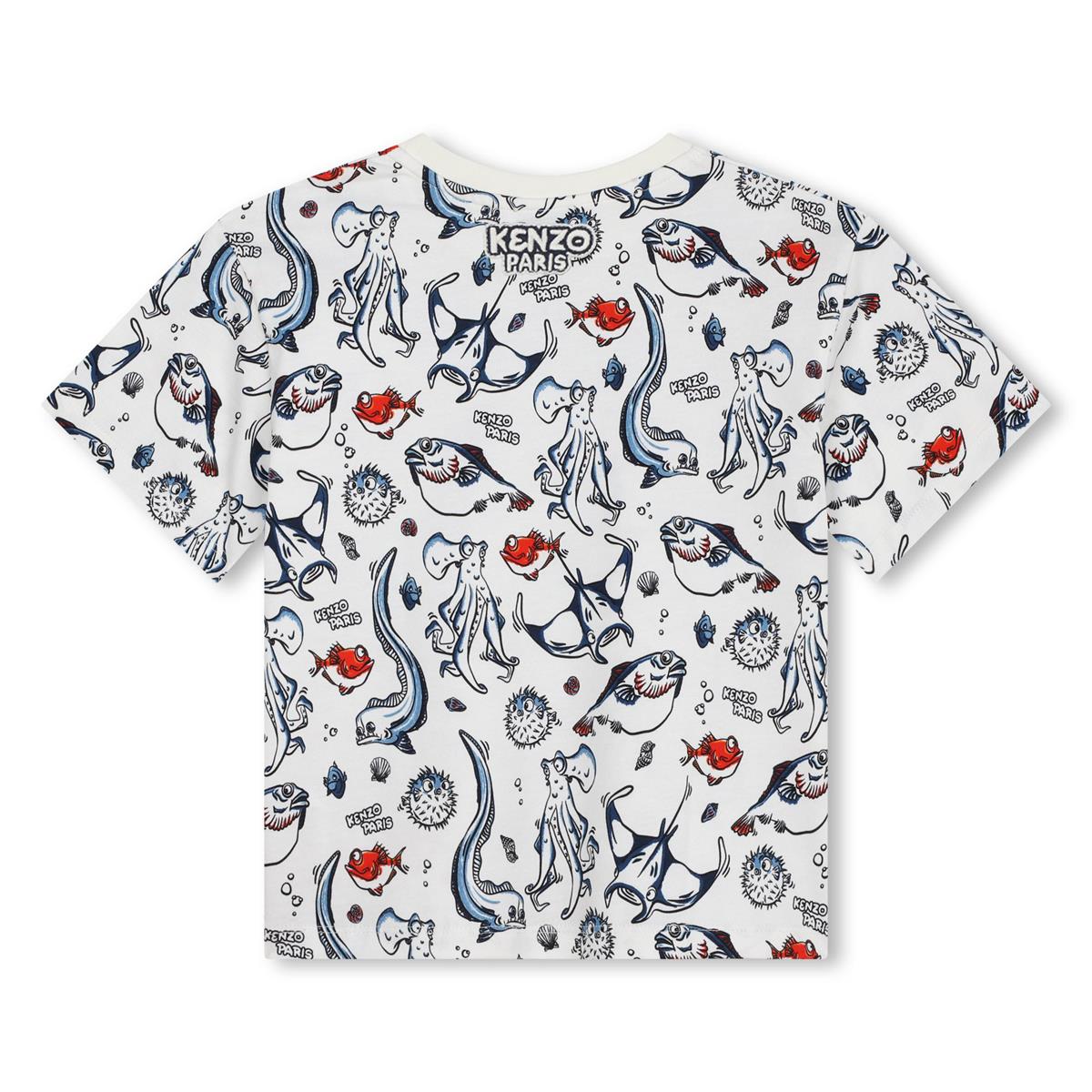 Girls White Printed Cotton T-Shirt