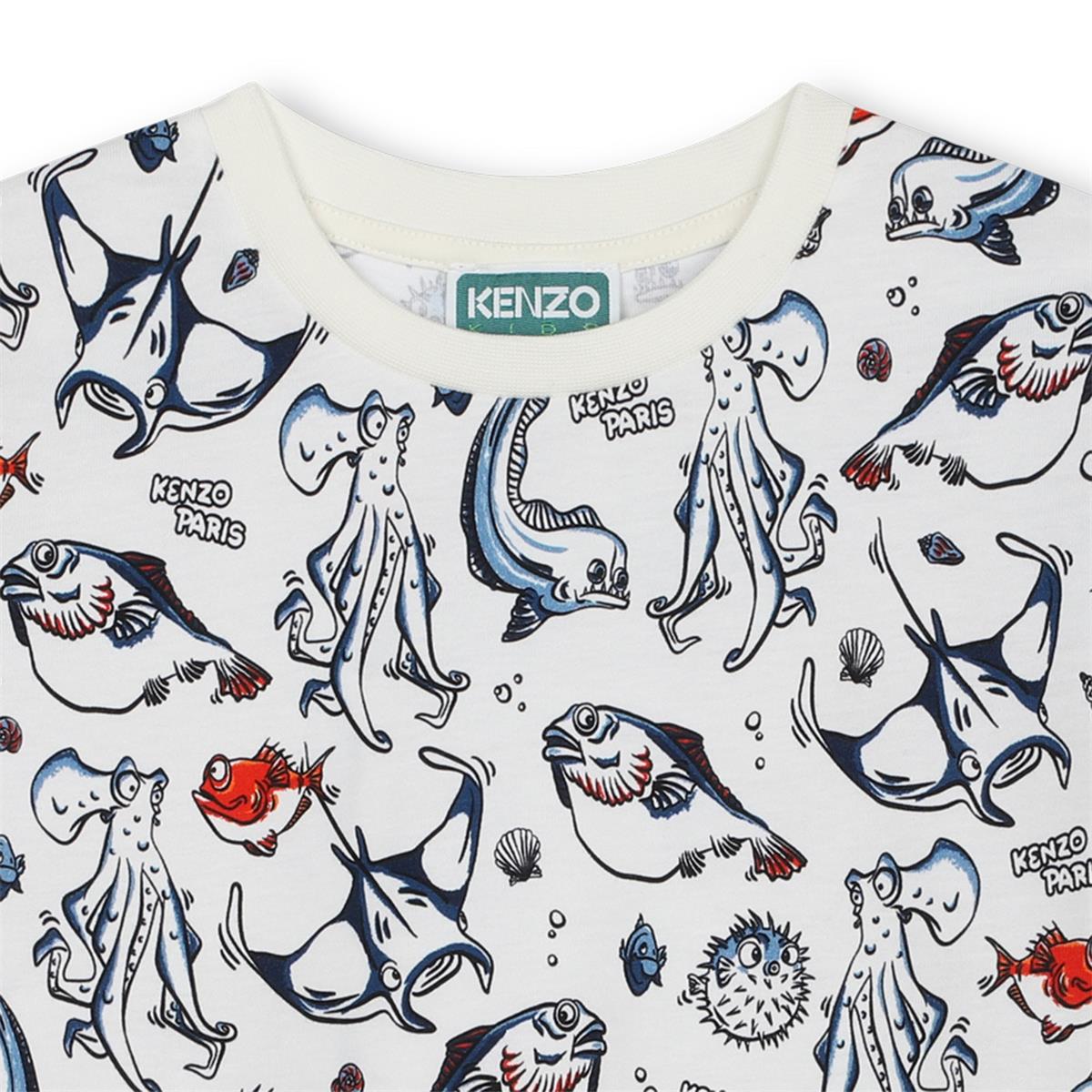 Girls White Printed Cotton T-Shirt