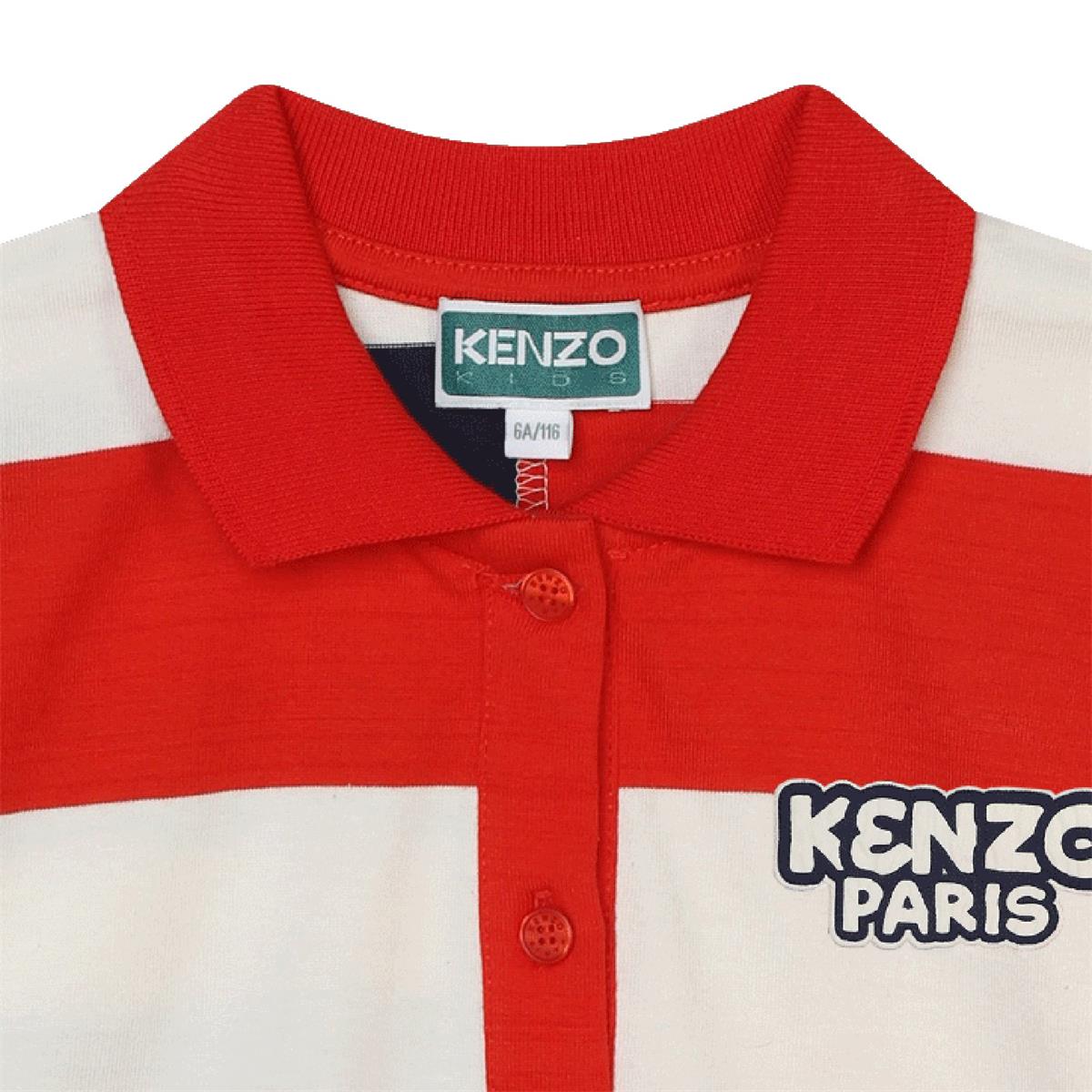 Girls Red Stripes Cotton Polo Shirt