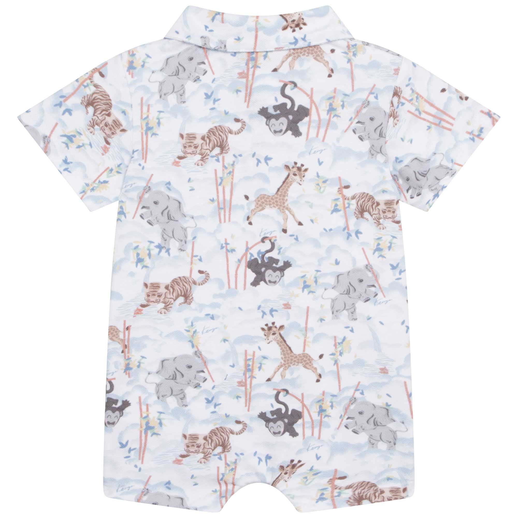 Baby Boys White Printed Cotton Babysuit