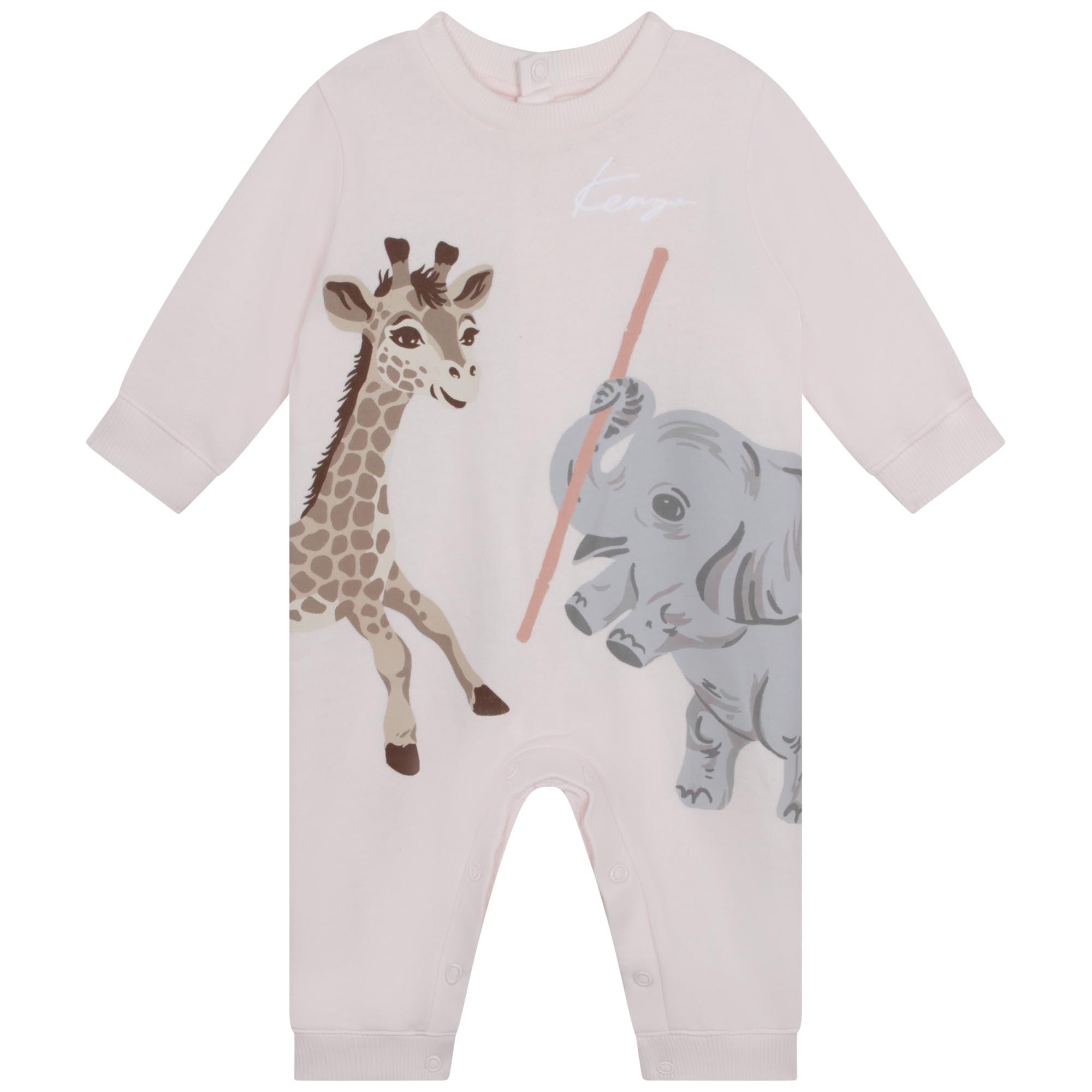 Baby Girls White Printed Cotton Babysuit
