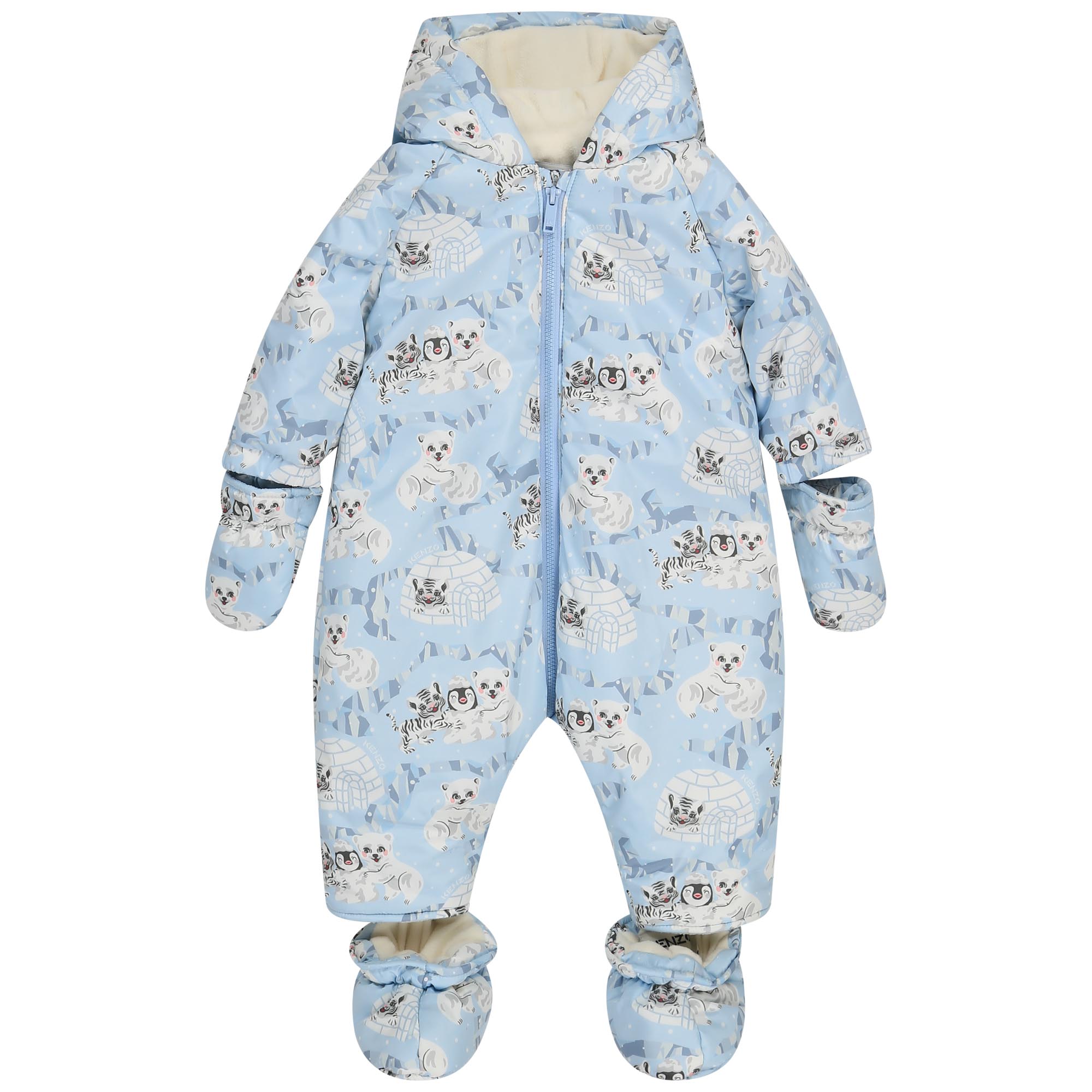 Baby Boys Blue Printed Padded Babysuit
