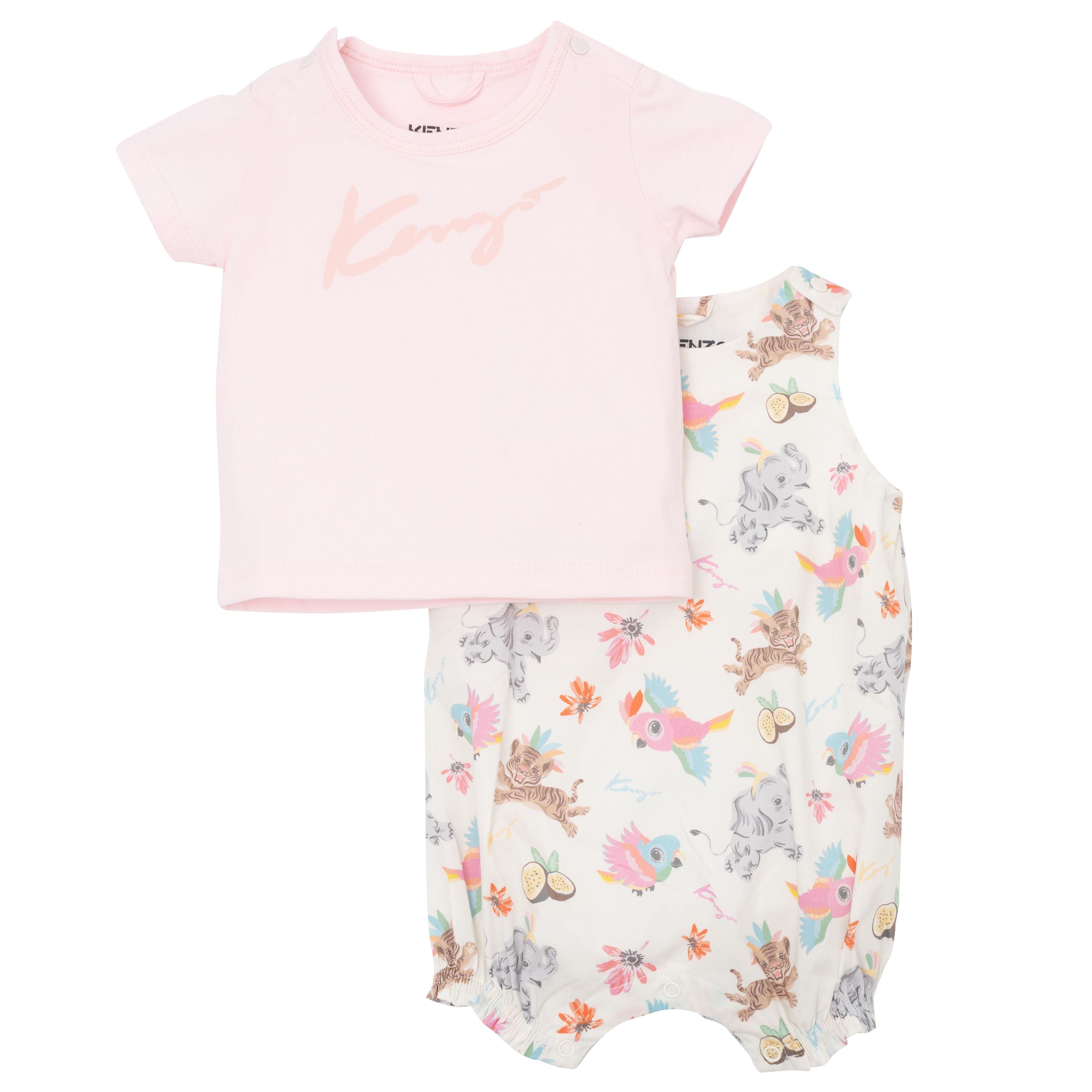 Baby Boys & Girls Pink Cotton Babysuit Set