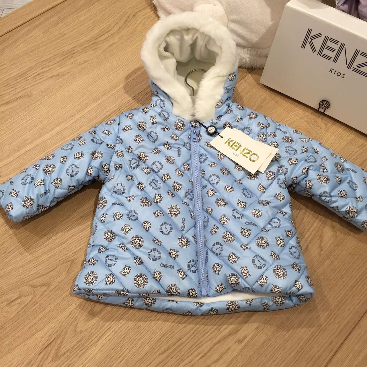 Baby Boys Blue Tiger Printed Padded Jacket With Synthetic fur trims - CÉMAROSE | Children's Fashion Store
