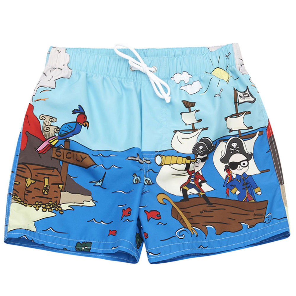 Boys Blue Pirates Printed Trims Cotton Beachwear Short - CÉMAROSE | Children's Fashion Store - 1