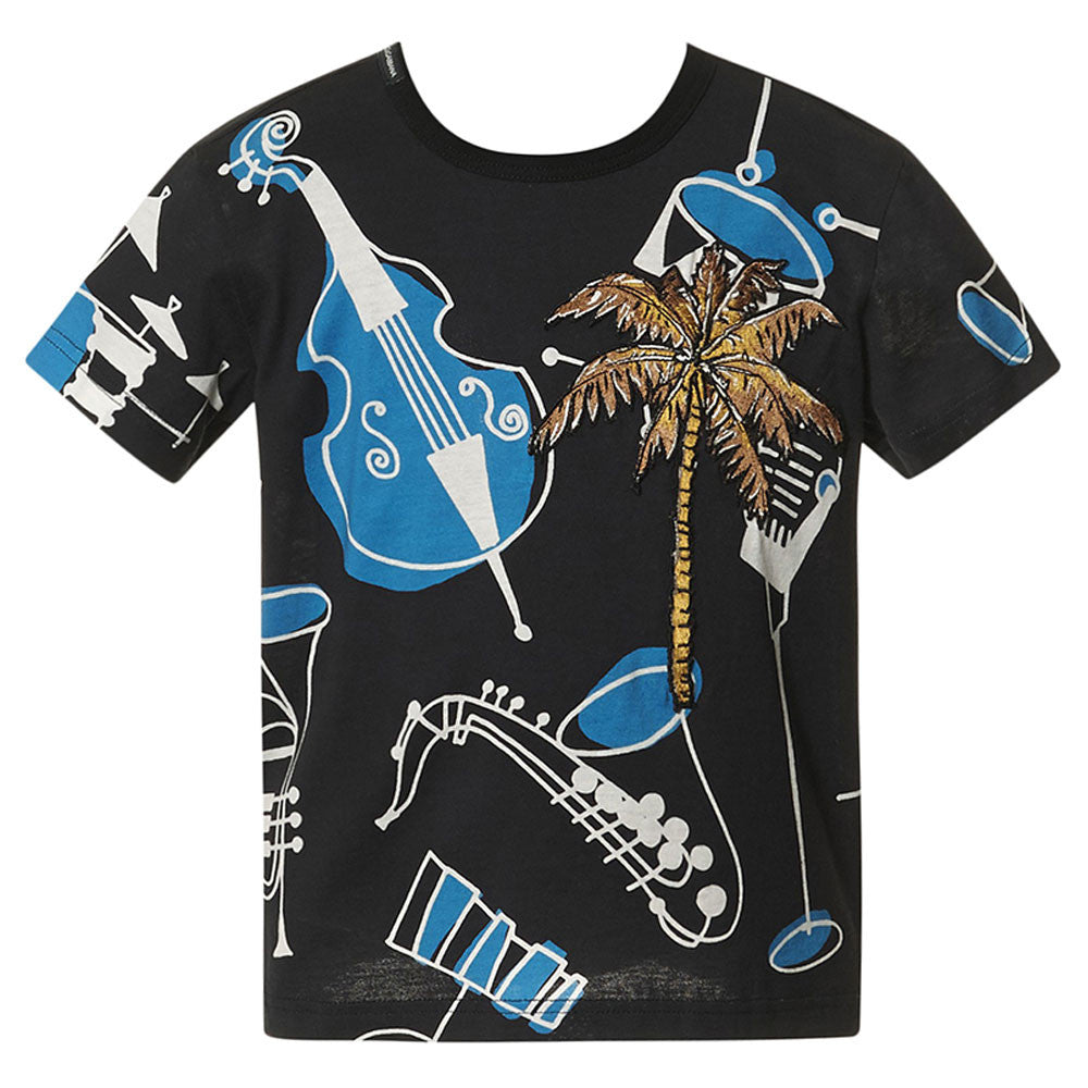 Boys Black & Navy Blue 'Jazz Music' Cotton T-Shirt - CÉMAROSE | Children's Fashion Store - 1
