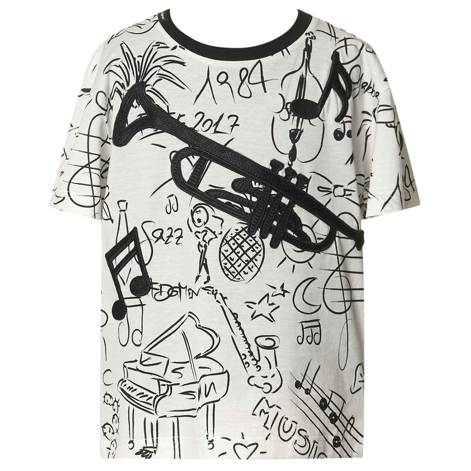 Boys White Fancy Printed T-Shirt With Patch Trims - CÉMAROSE | Children's Fashion Store - 1