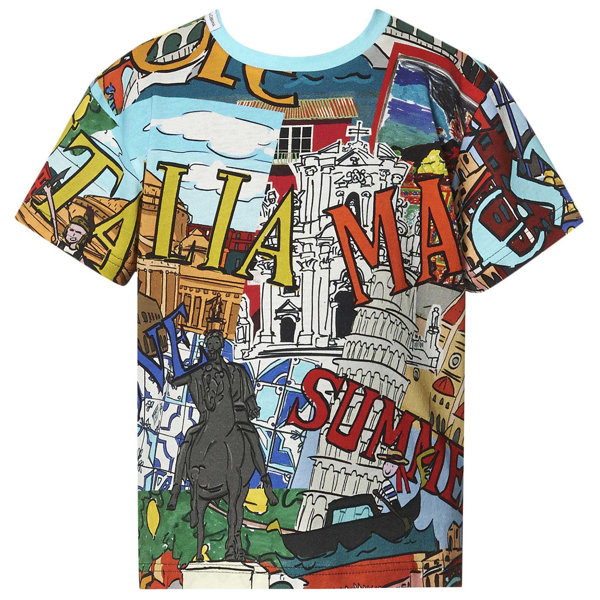 Boys Multicolor Building Printed Trims Cotton T-Shirt - CÉMAROSE | Children's Fashion Store - 1