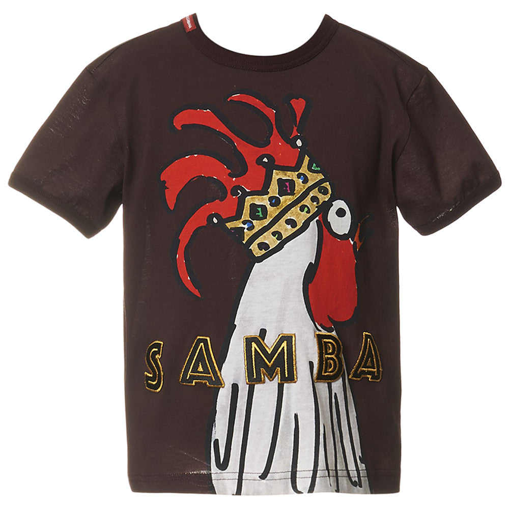 Boys Brown Rooster Printed Trims Cotton T-Shirt - CÉMAROSE | Children's Fashion Store - 1