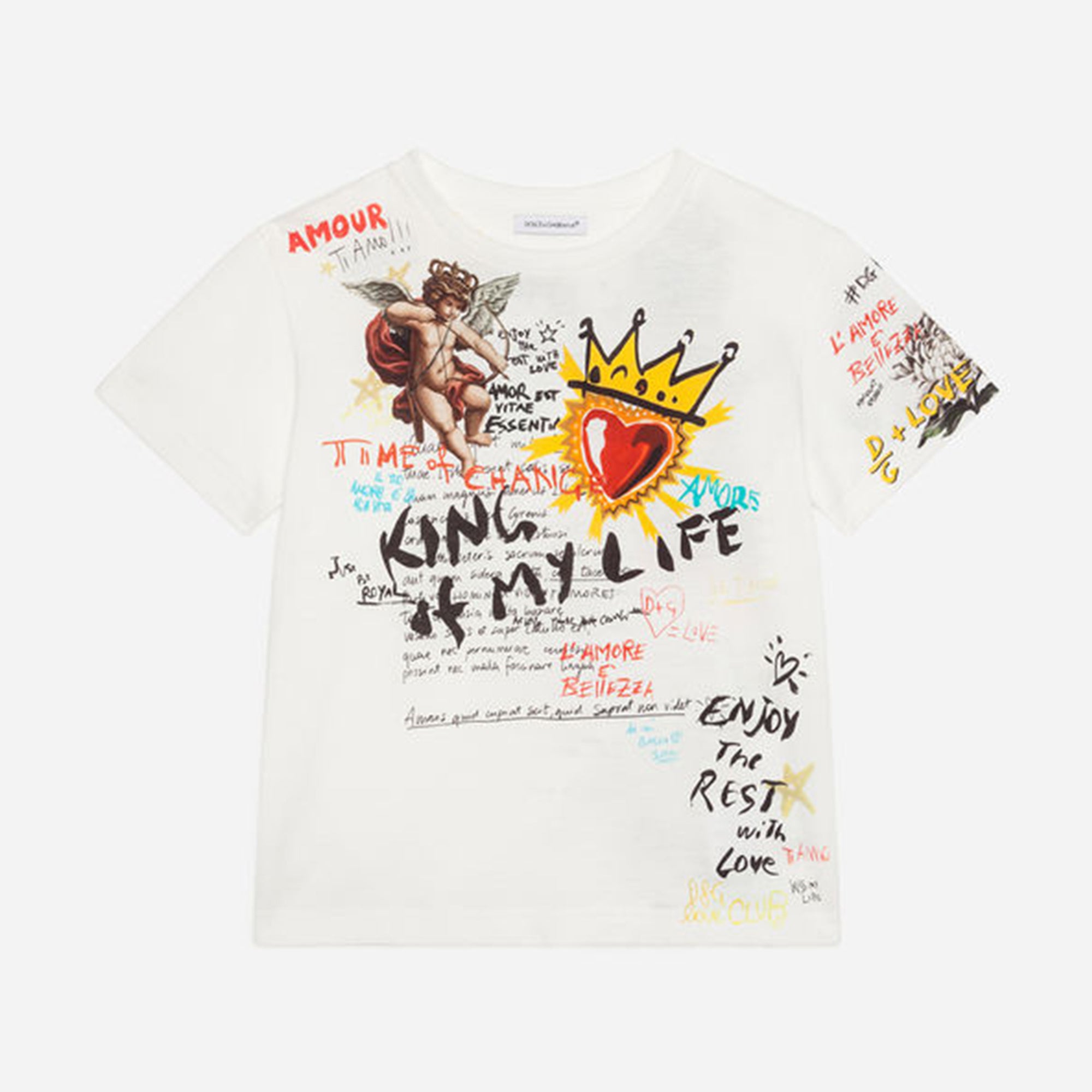 Girls White Printed Cotton T-shirt
