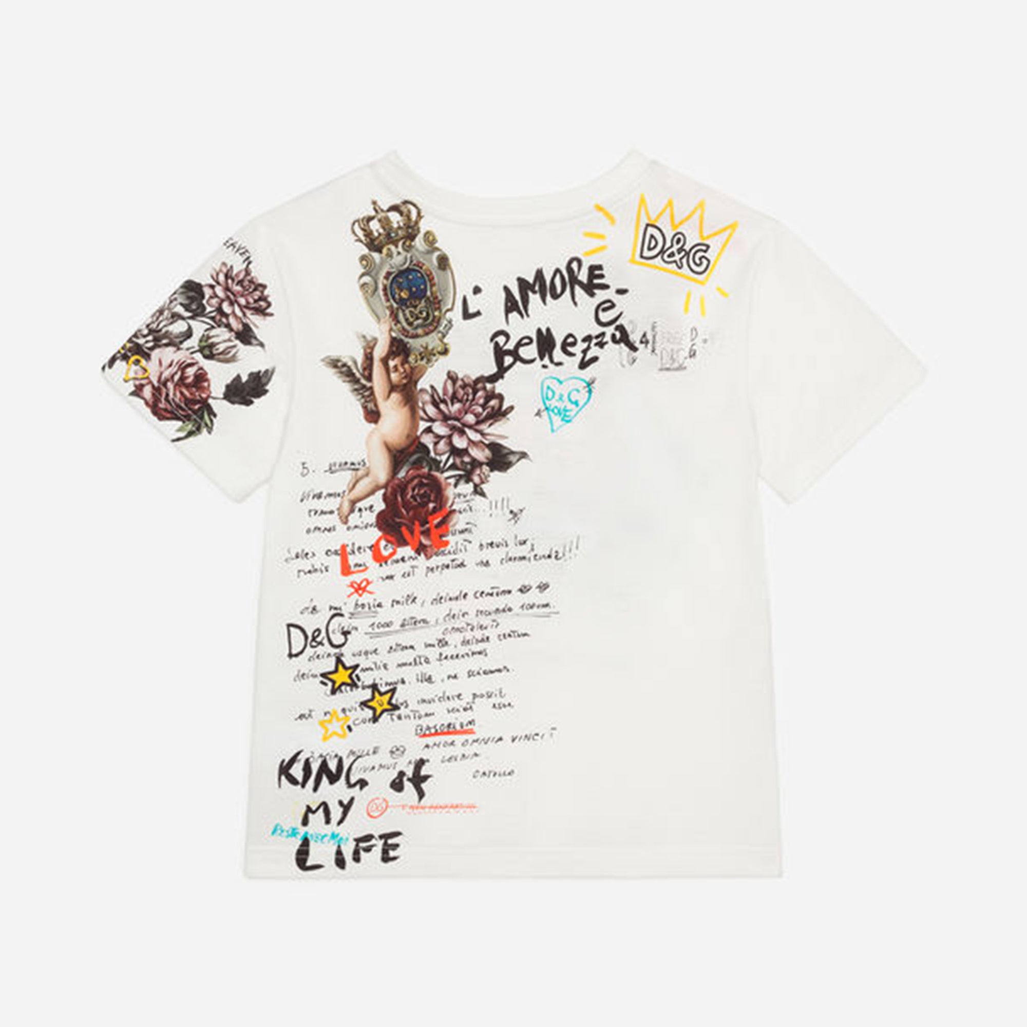 Girls White Printed Cotton T-shirt