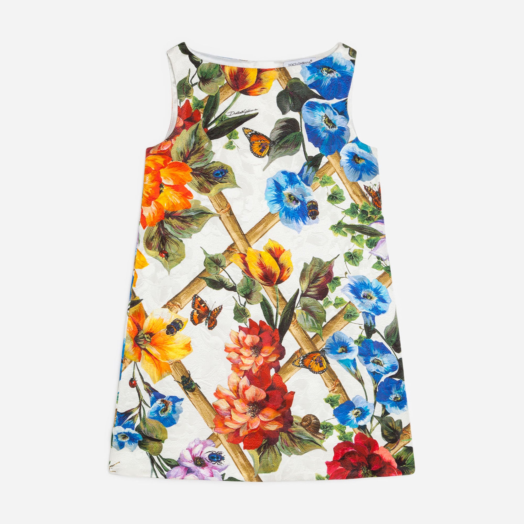 Girls White Printed Dress