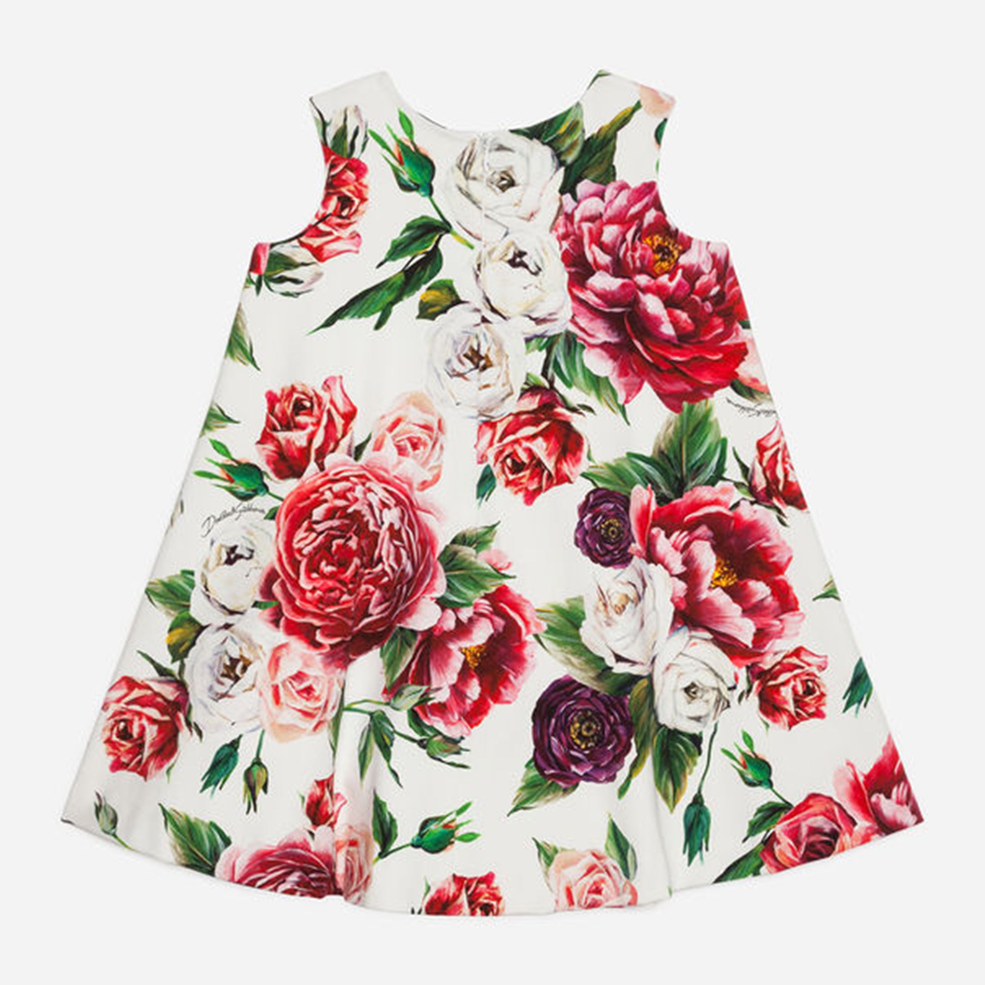 Girls White Flower Printed Cotton Dresss