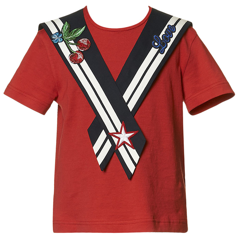 Girls Red 'Sailor' T-Shirt - CÉMAROSE | Children's Fashion Store - 1