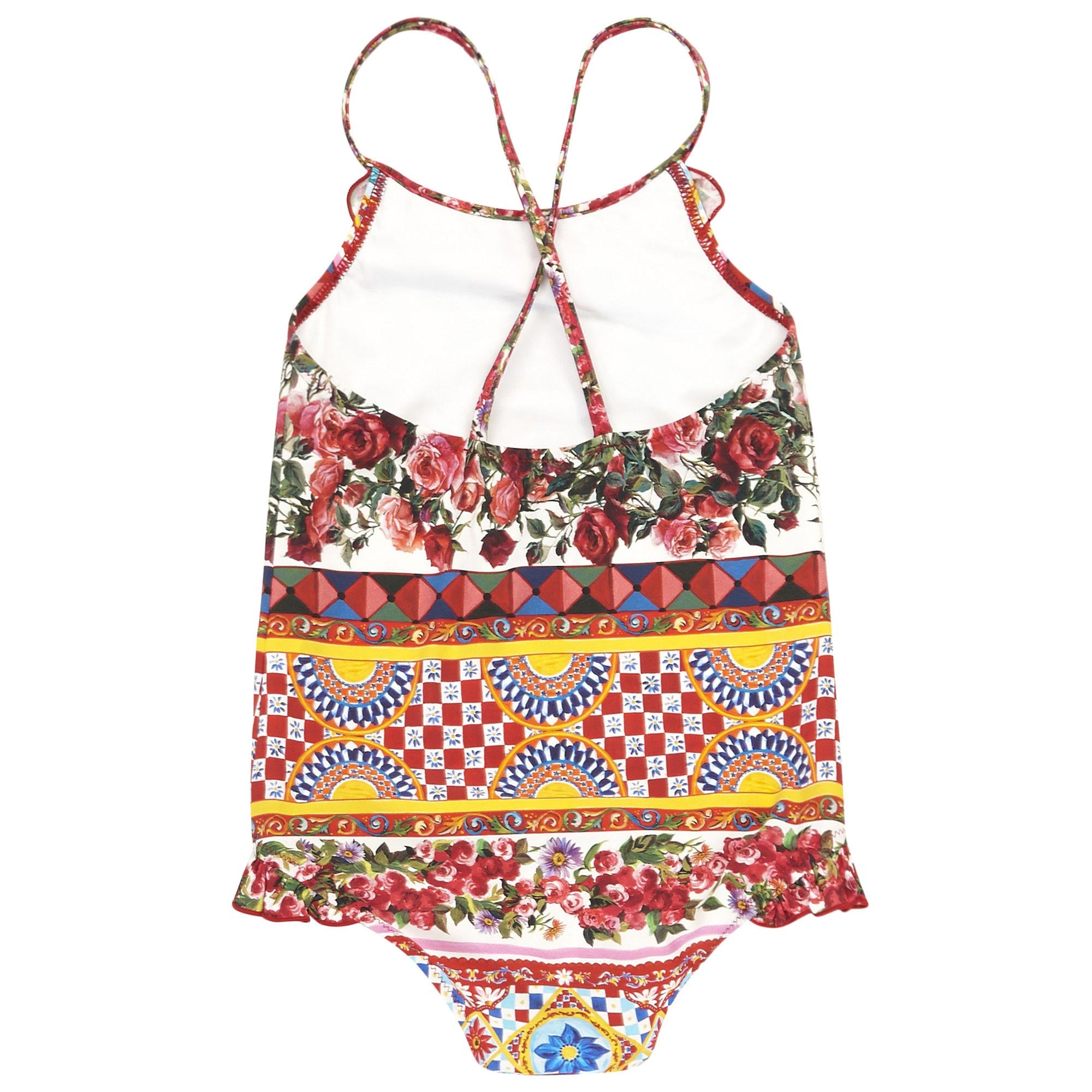 Girls Red Flower Printed Cotton Swimsuit - CÉMAROSE | Children's Fashion Store - 2