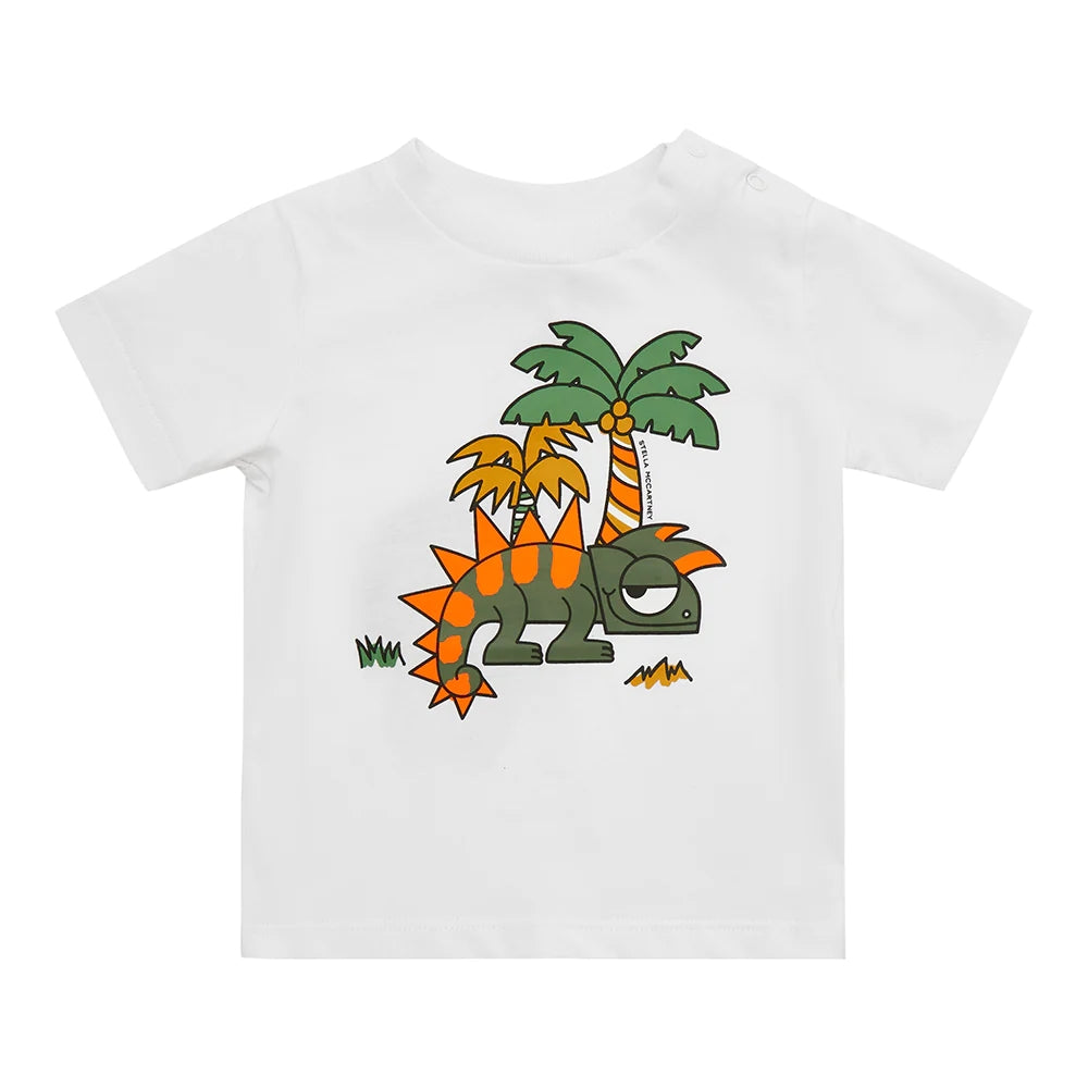 Baby Boys White Printed Cotton T-Shirt