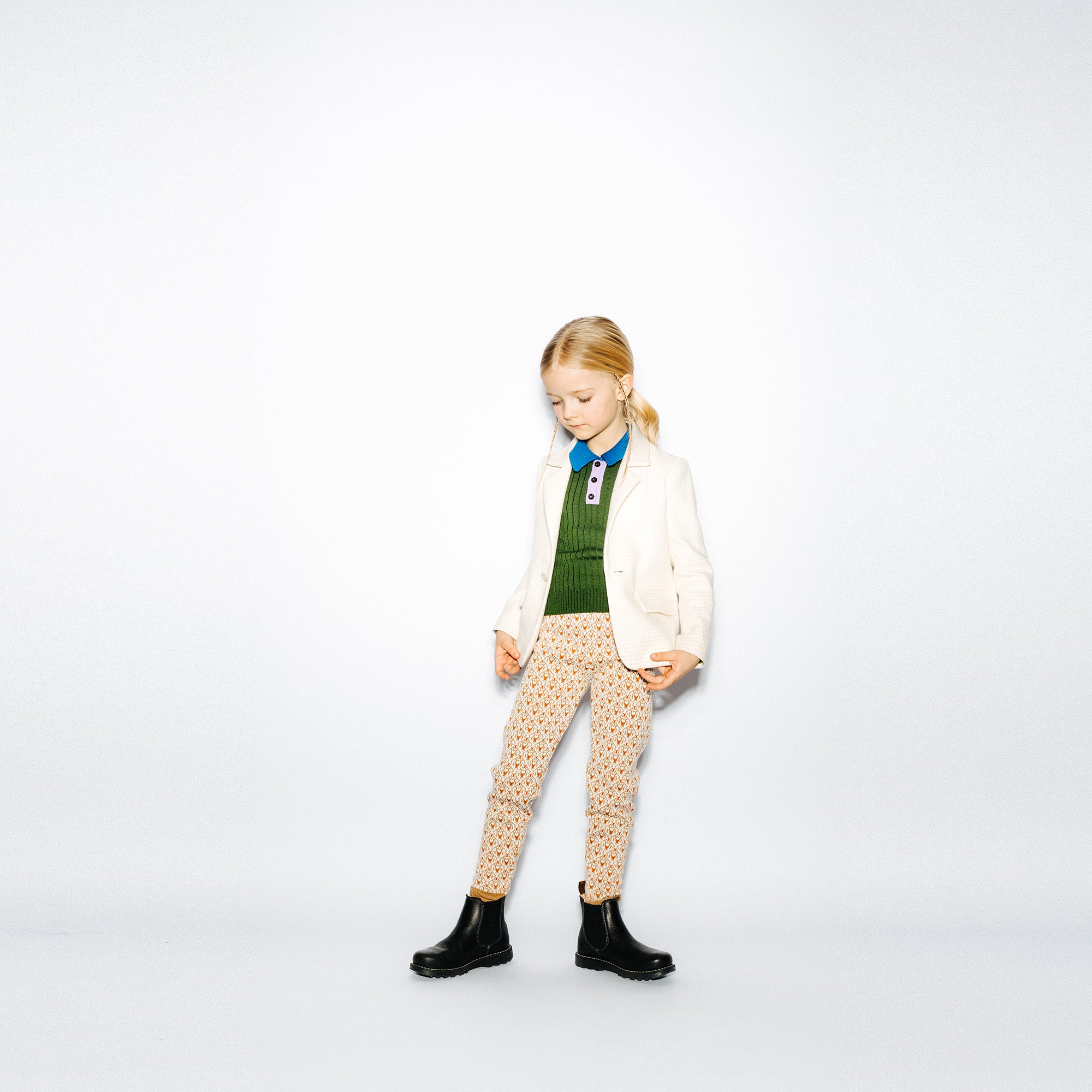 Girls White Check Suit Coat