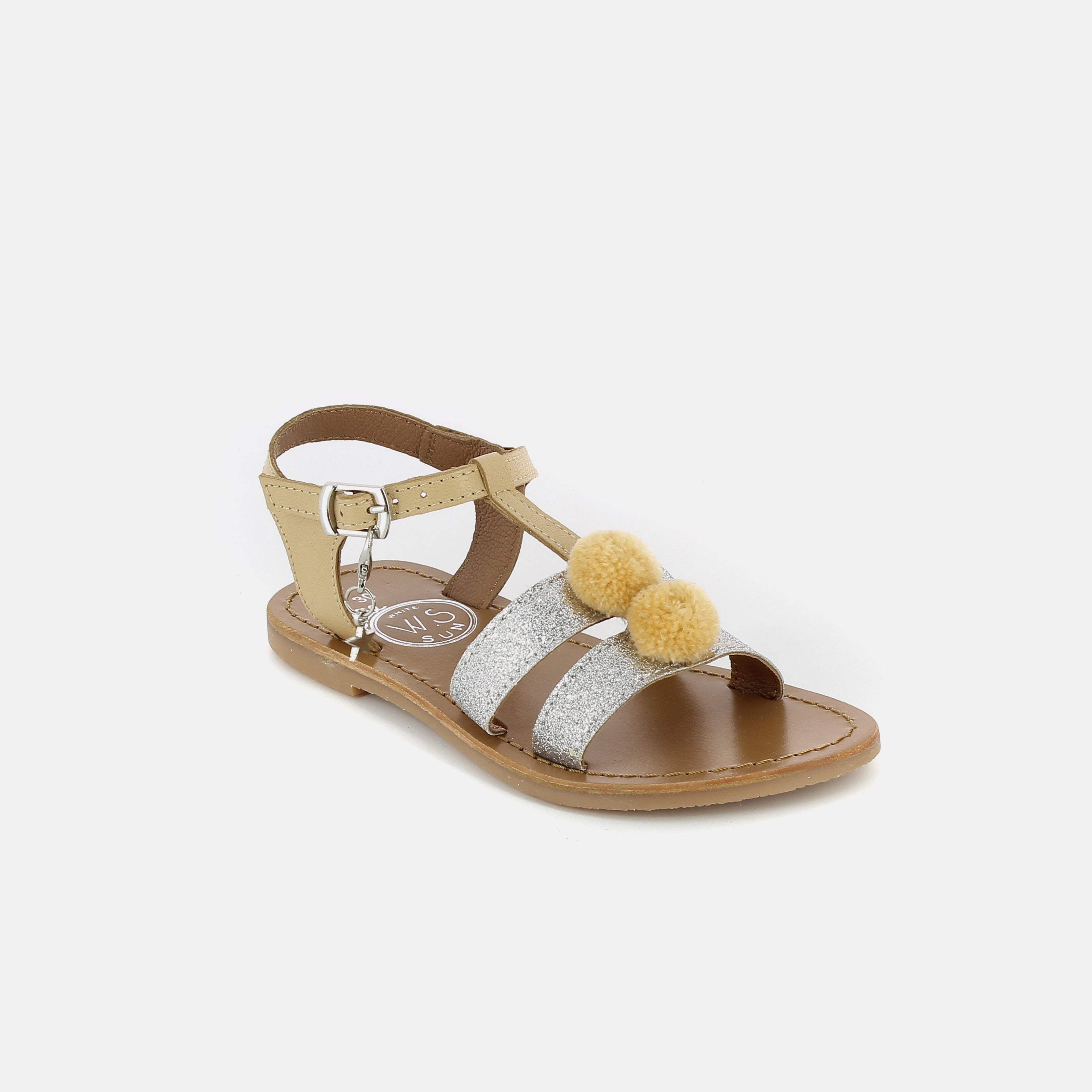Girls Beige Leather Sandals