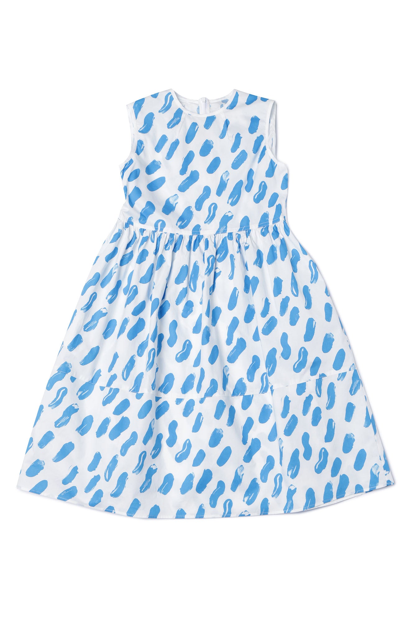 Girls White & Blue Cotton Dress