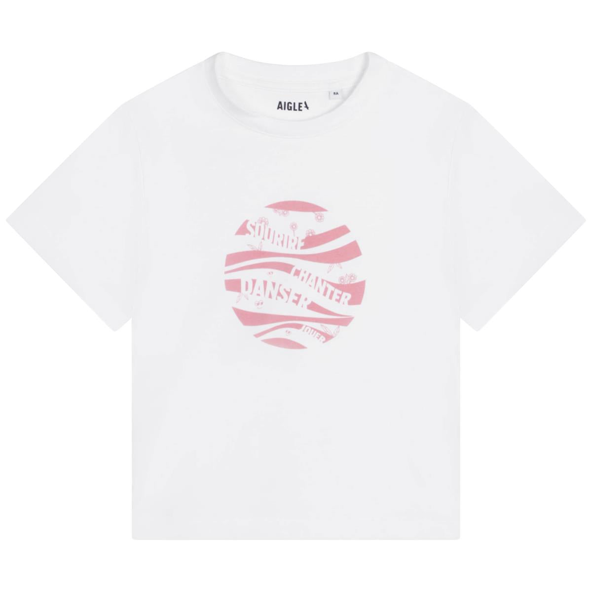 Girls White Printed Cotton T-Shirt