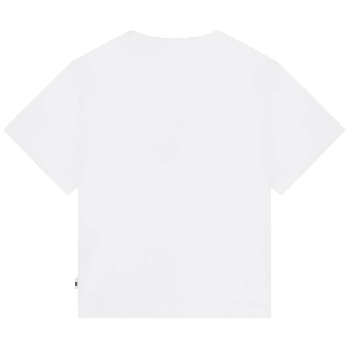 Girls White Printed Cotton T-Shirt