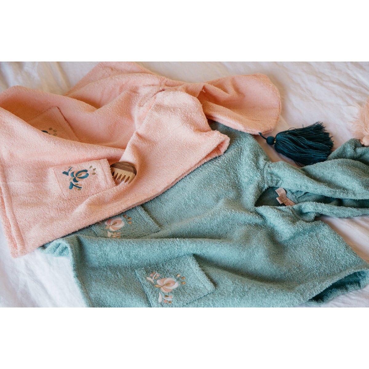 Girls Vintage Blue Cotton Bath Poncho