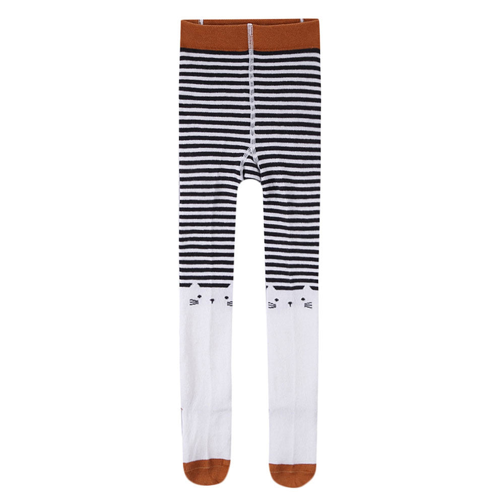 Girls White & Blue Striped Knitted Cotton Tights - CÉMAROSE | Children's Fashion Store - 1