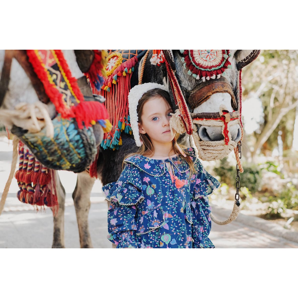 Girls Blue Pine Cone Cotton Dress