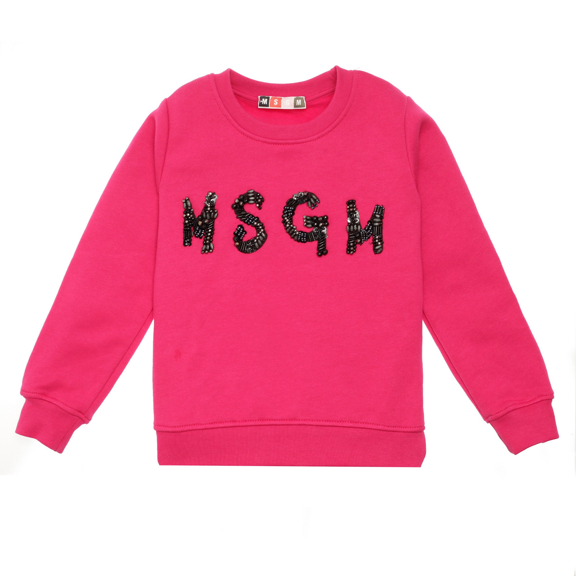 Girls Fuchsia Rib Cuffs Embroidered Cotton Sweatshirt - CÉMAROSE | Children's Fashion Store - 1