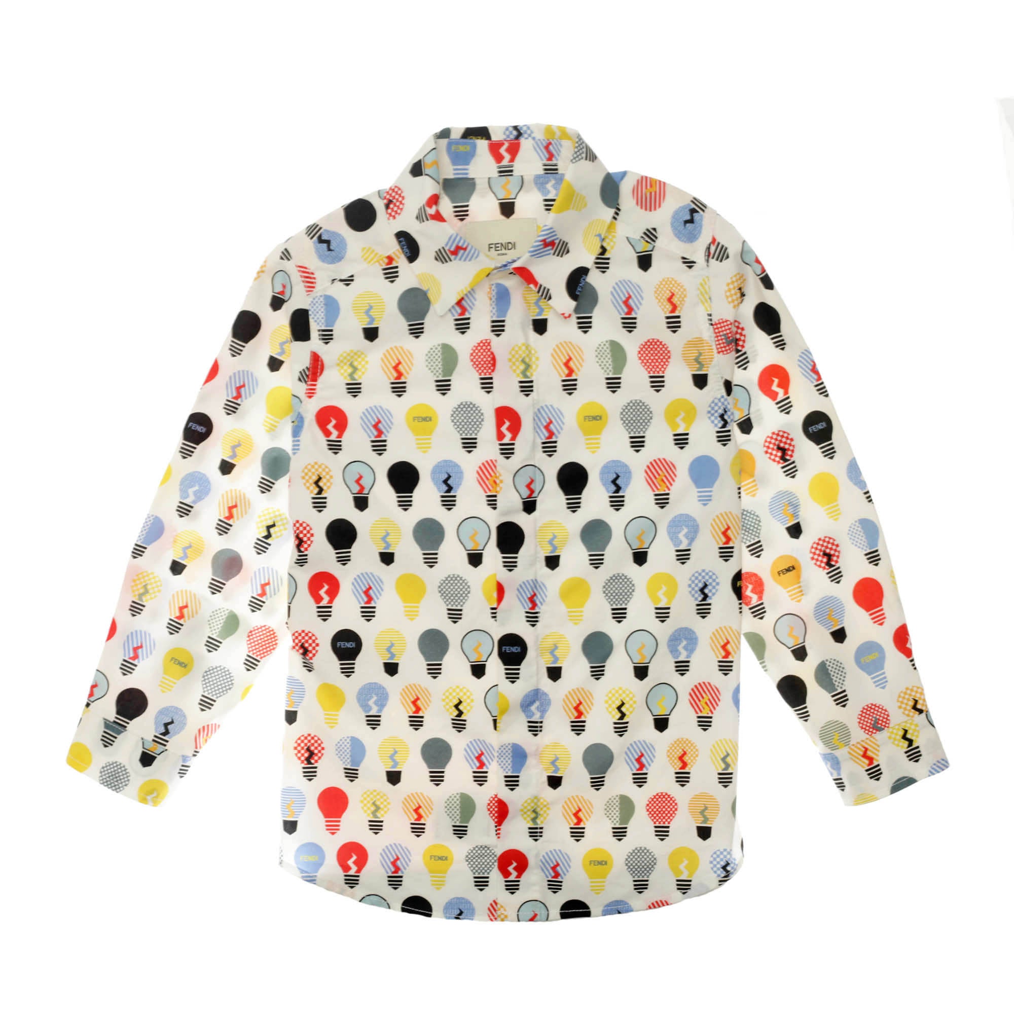 Boys White Lightbulb Printed Cotton Shirt - CÉMAROSE | Children's Fashion Store - 1