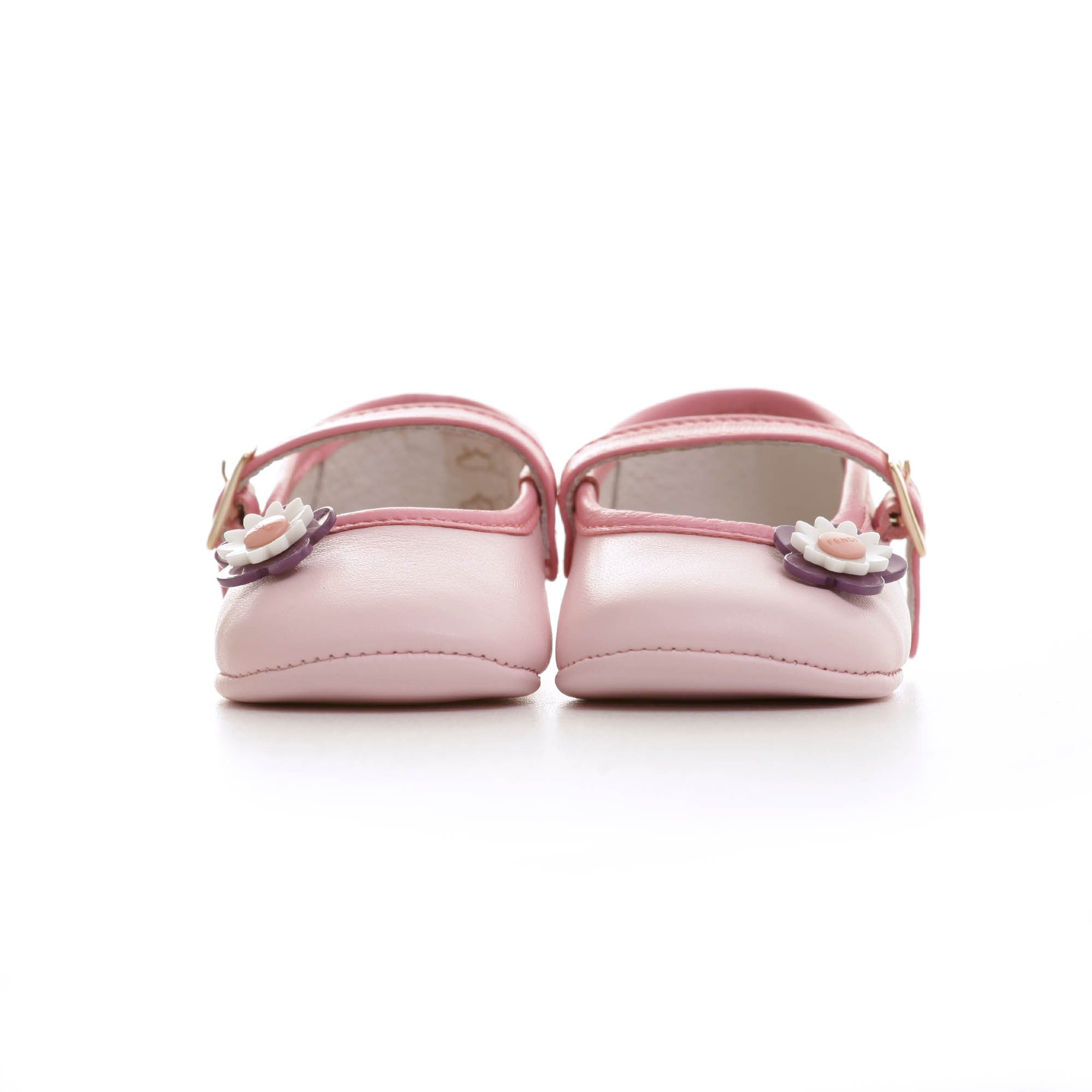 Baby Girls Pink Leather Pre-Walker Shoes With Patch Flowers Trims - CÉMAROSE | Children's Fashion Store - 3