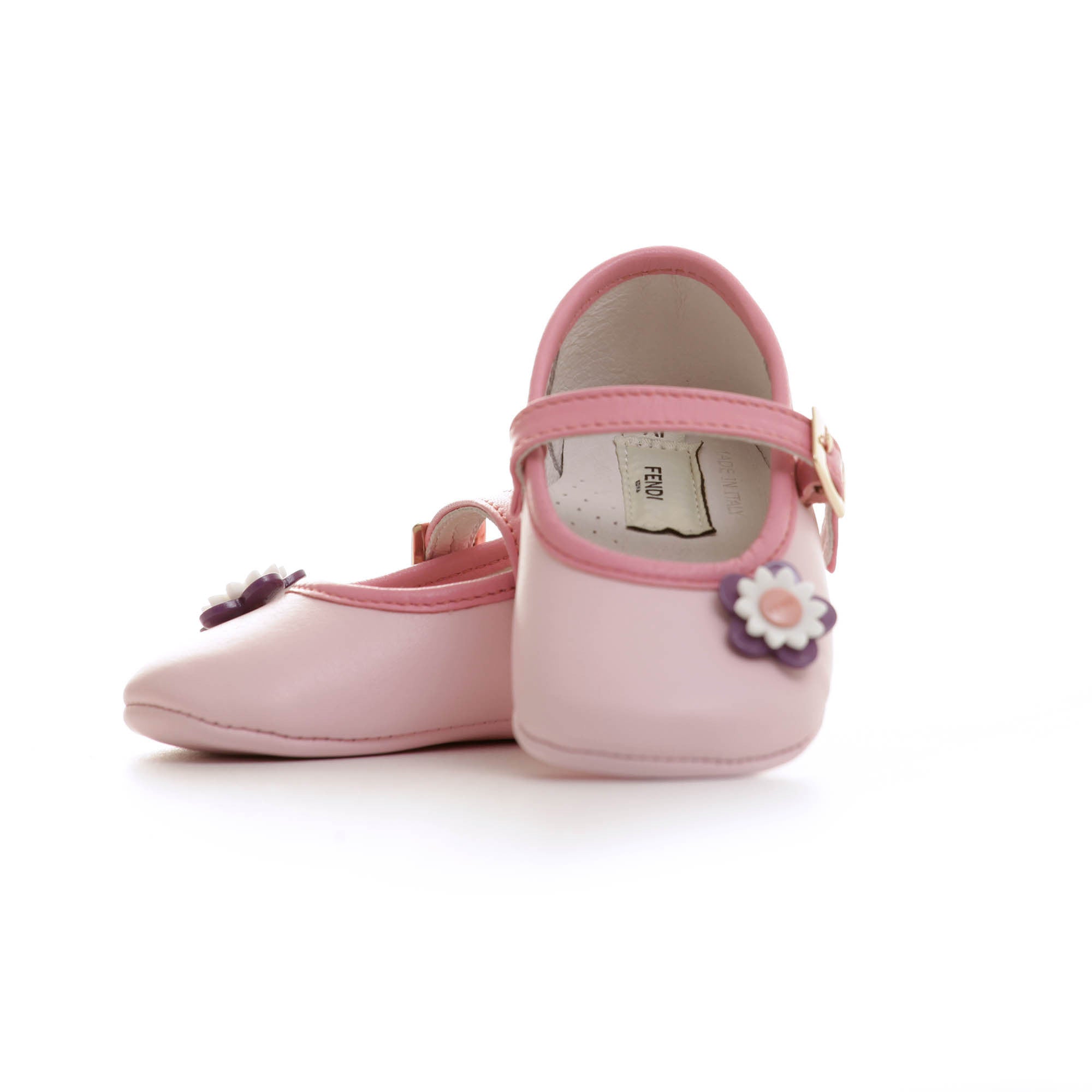 Baby Girls Pink Leather Pre-Walker Shoes With Patch Flowers Trims - CÉMAROSE | Children's Fashion Store - 1