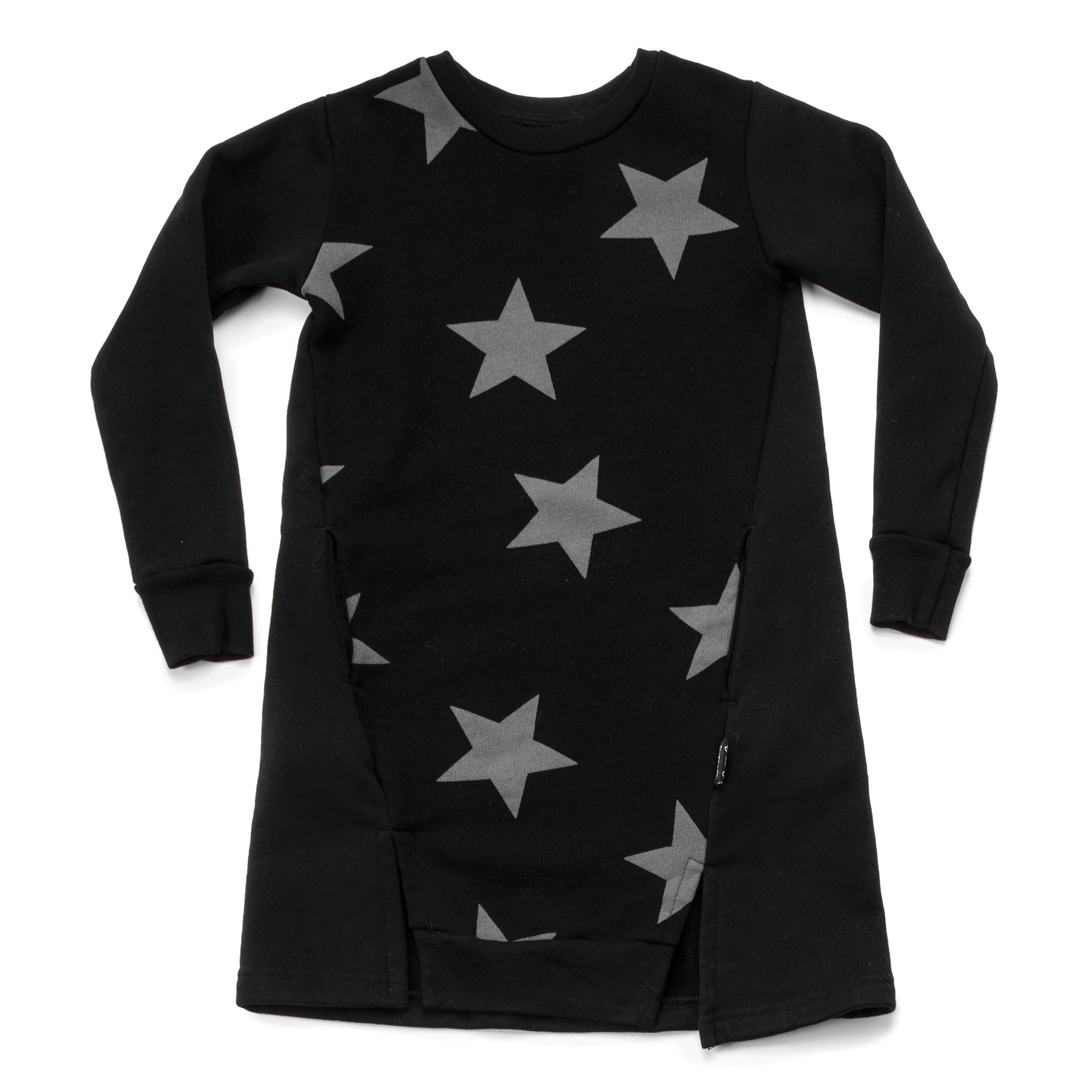 Girls Black Cotton Star Dress