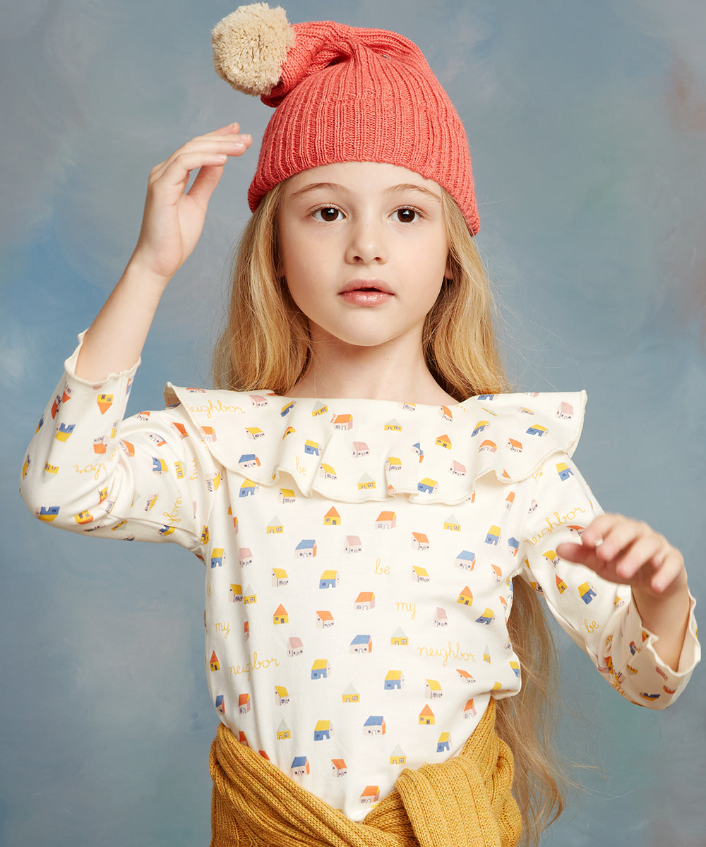 Girls White Ruffle Printed Cotton Top