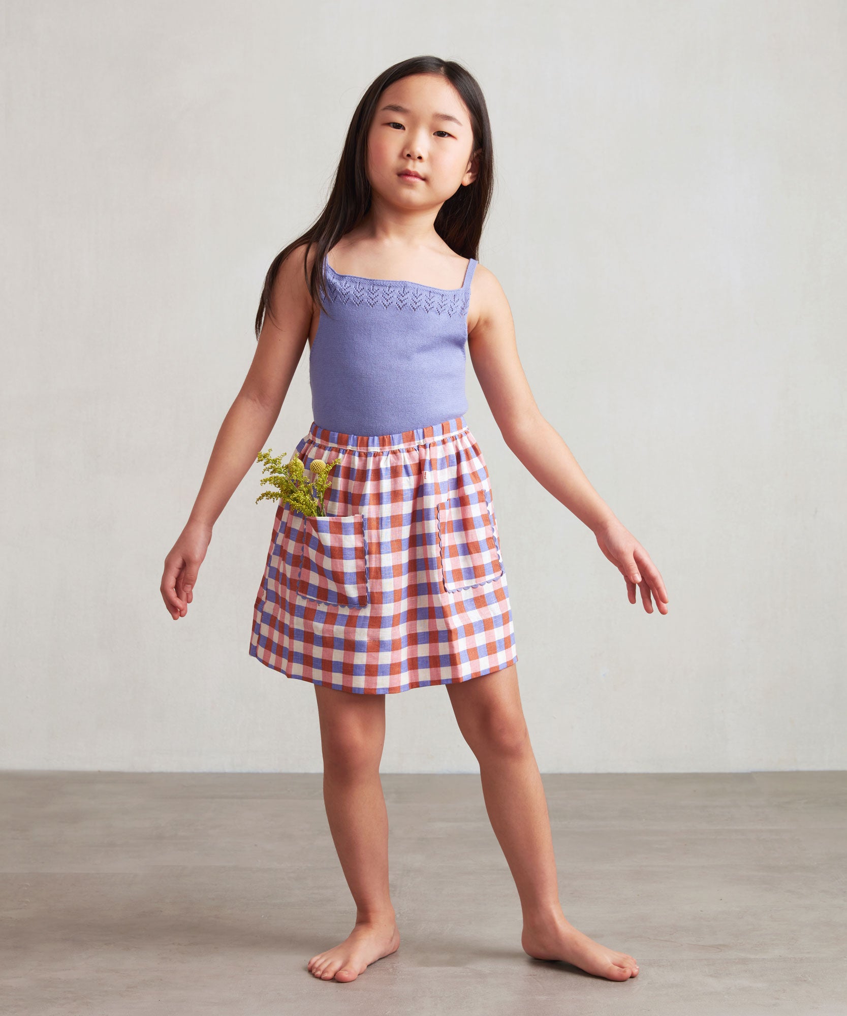 Girls Pink Check Linen Skirt