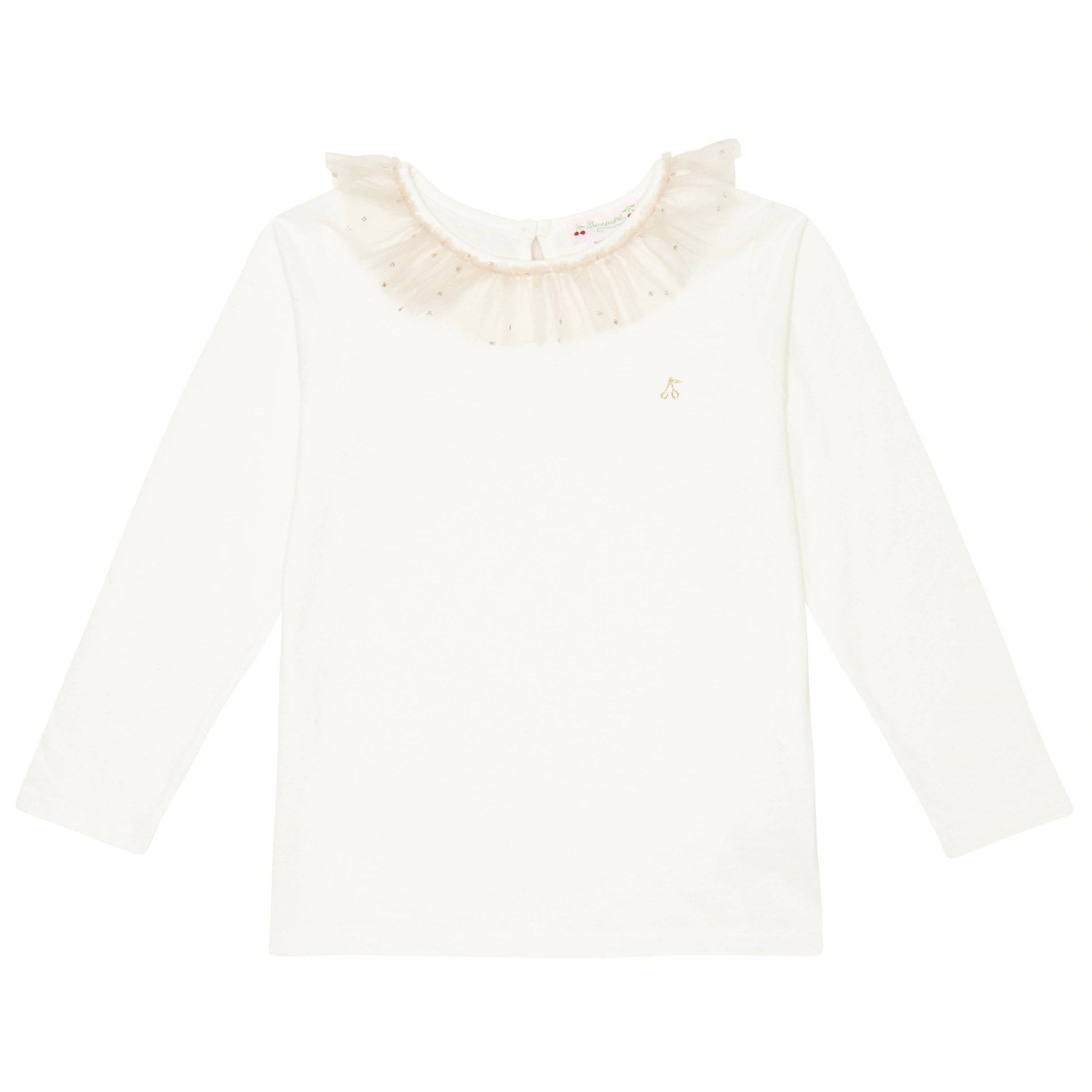 Girls White Ruffle Cotton T-Shirt