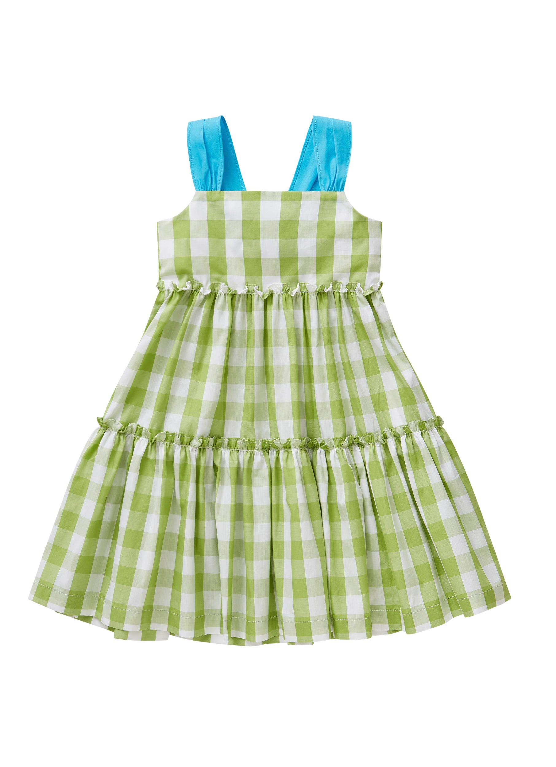 Girls Green Grid Cotton Dress