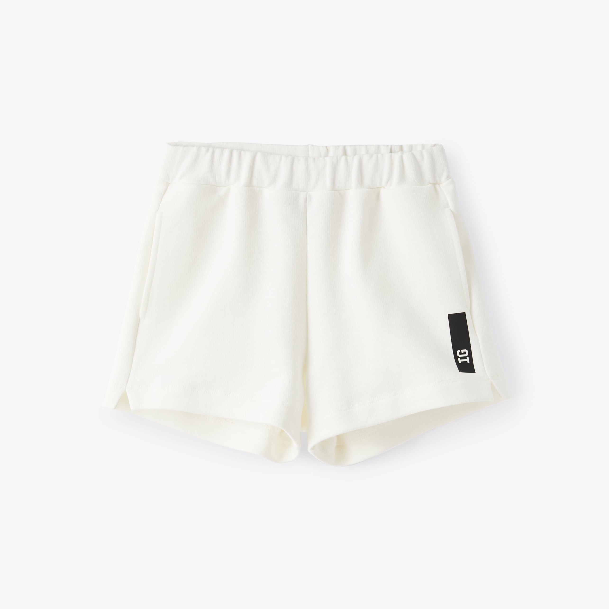 Girls White "IG" Cotton Shorts